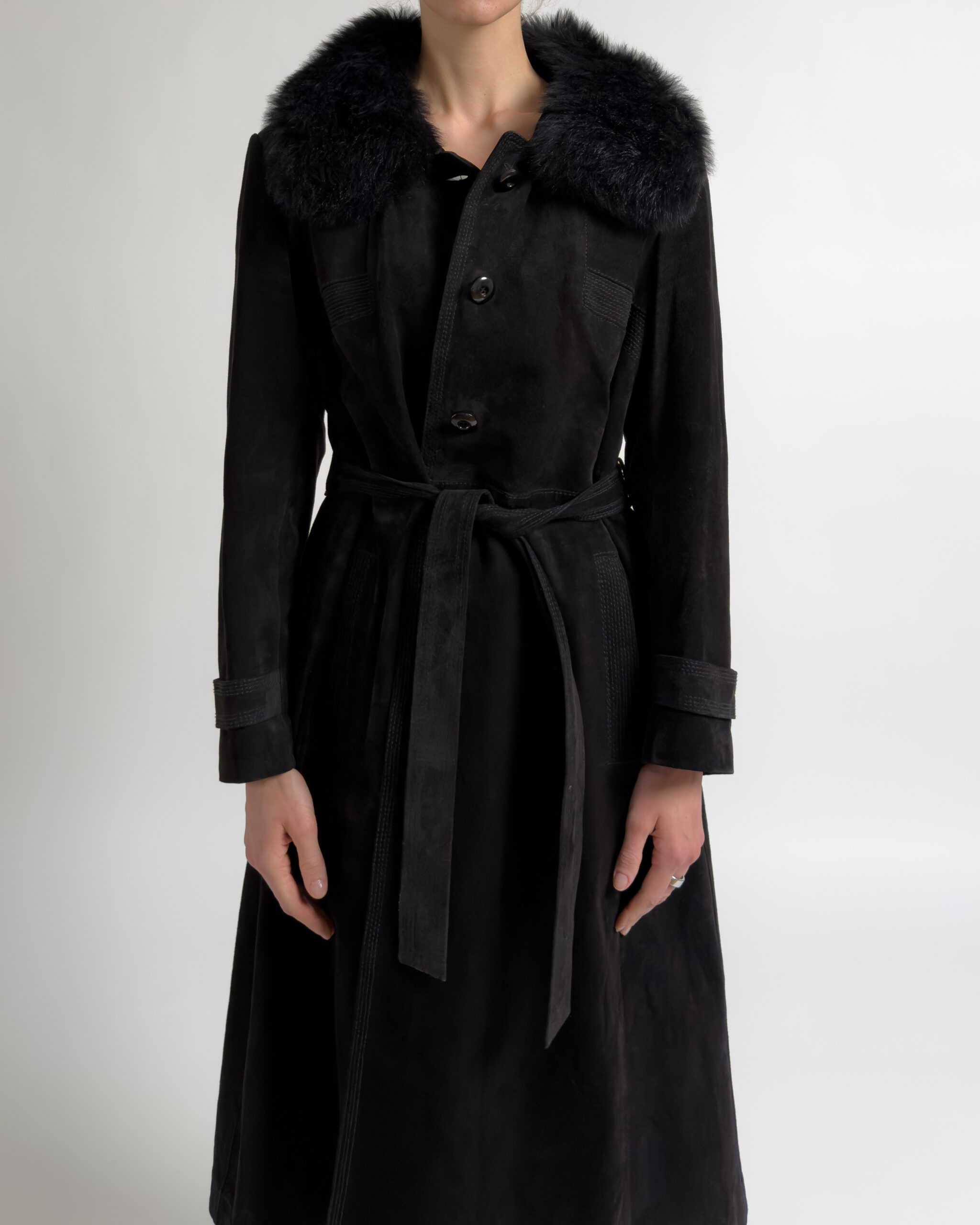 Vintage Suede Leather Coat | Black