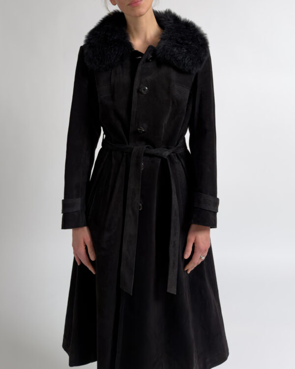 Vintage Suede Leather Coat | Black