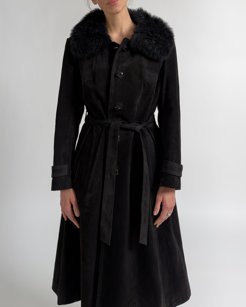 Vintage Suede Leather Coat | Black