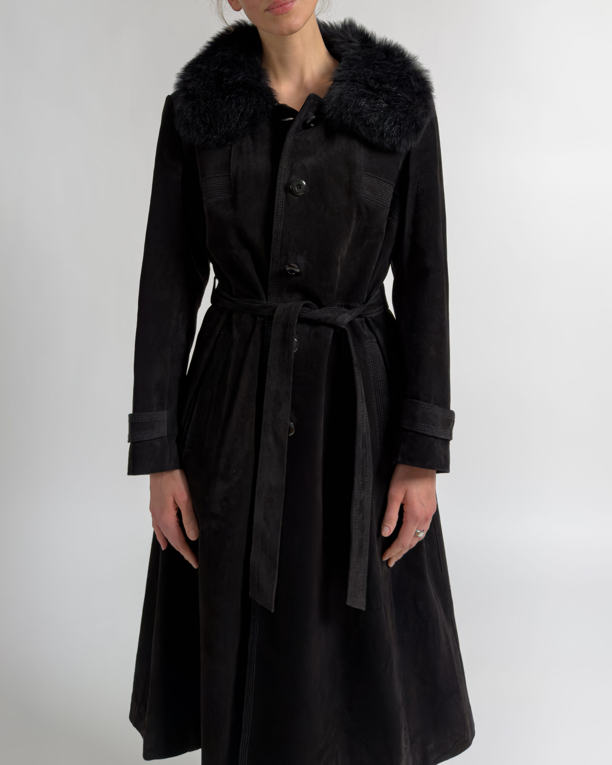 Vintage Suede Leather Coat | Black