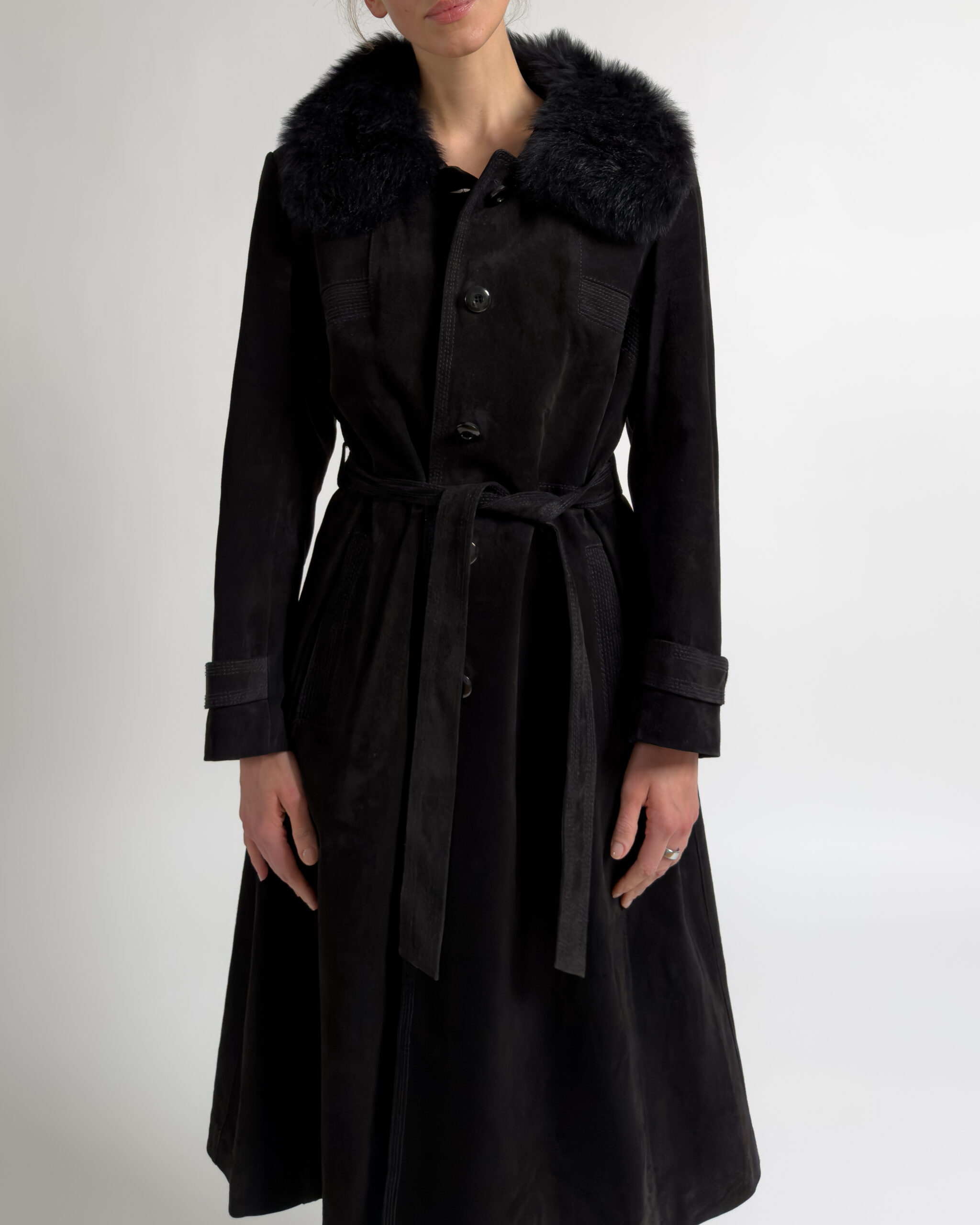 Vintage Suede Leather Coat | Black