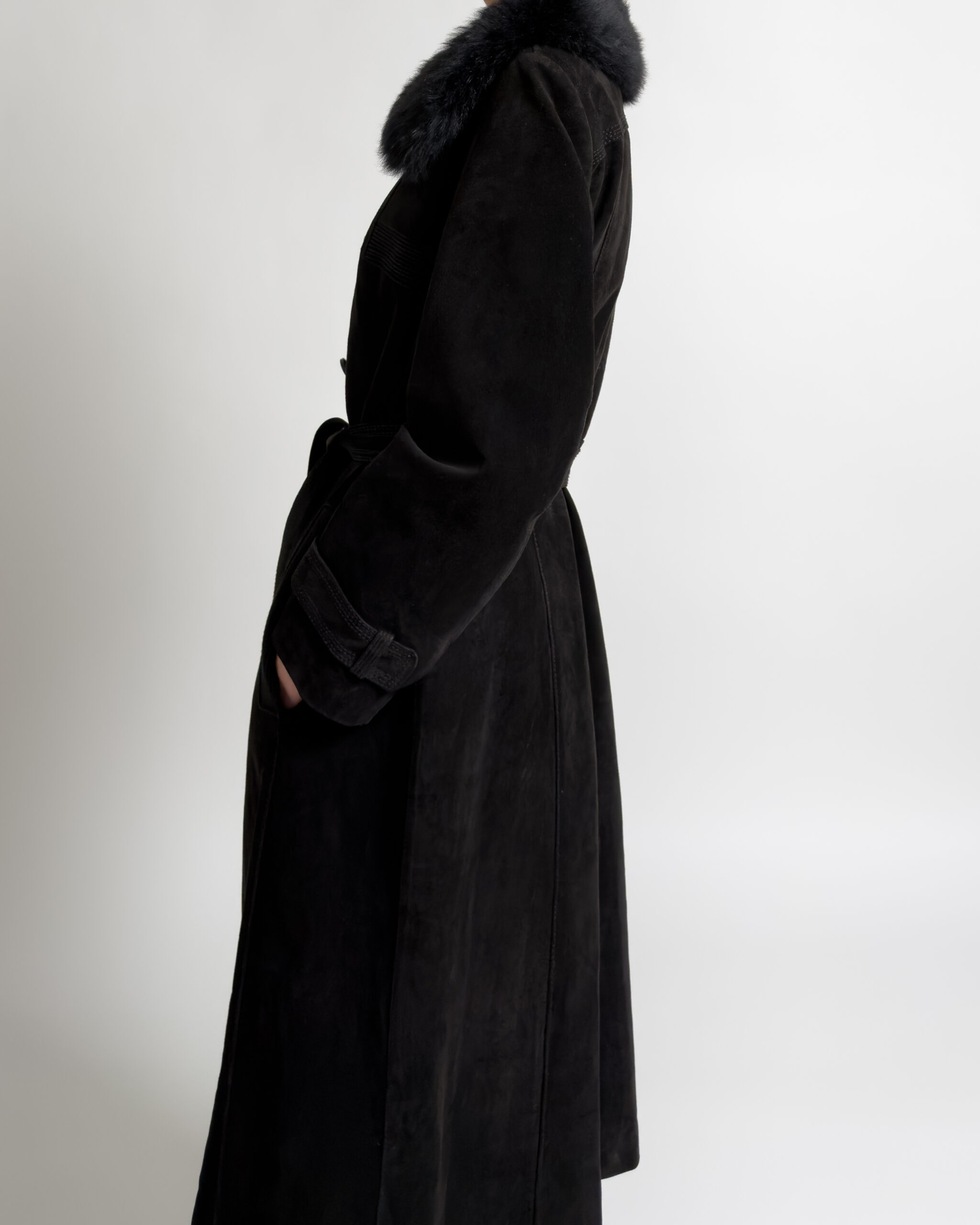 Vintage Suede Leather Coat | Black