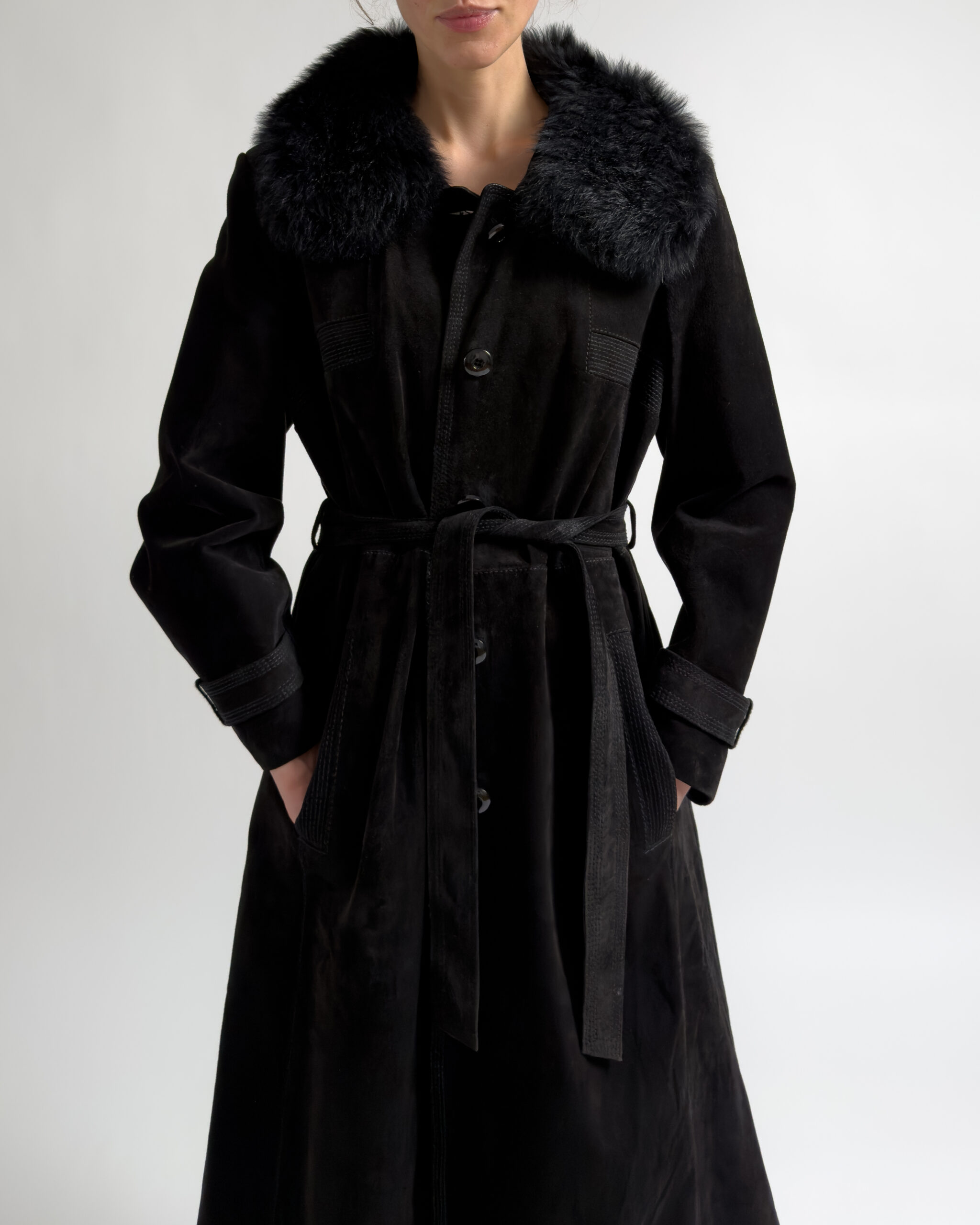 Vintage Suede Leather Coat | Black