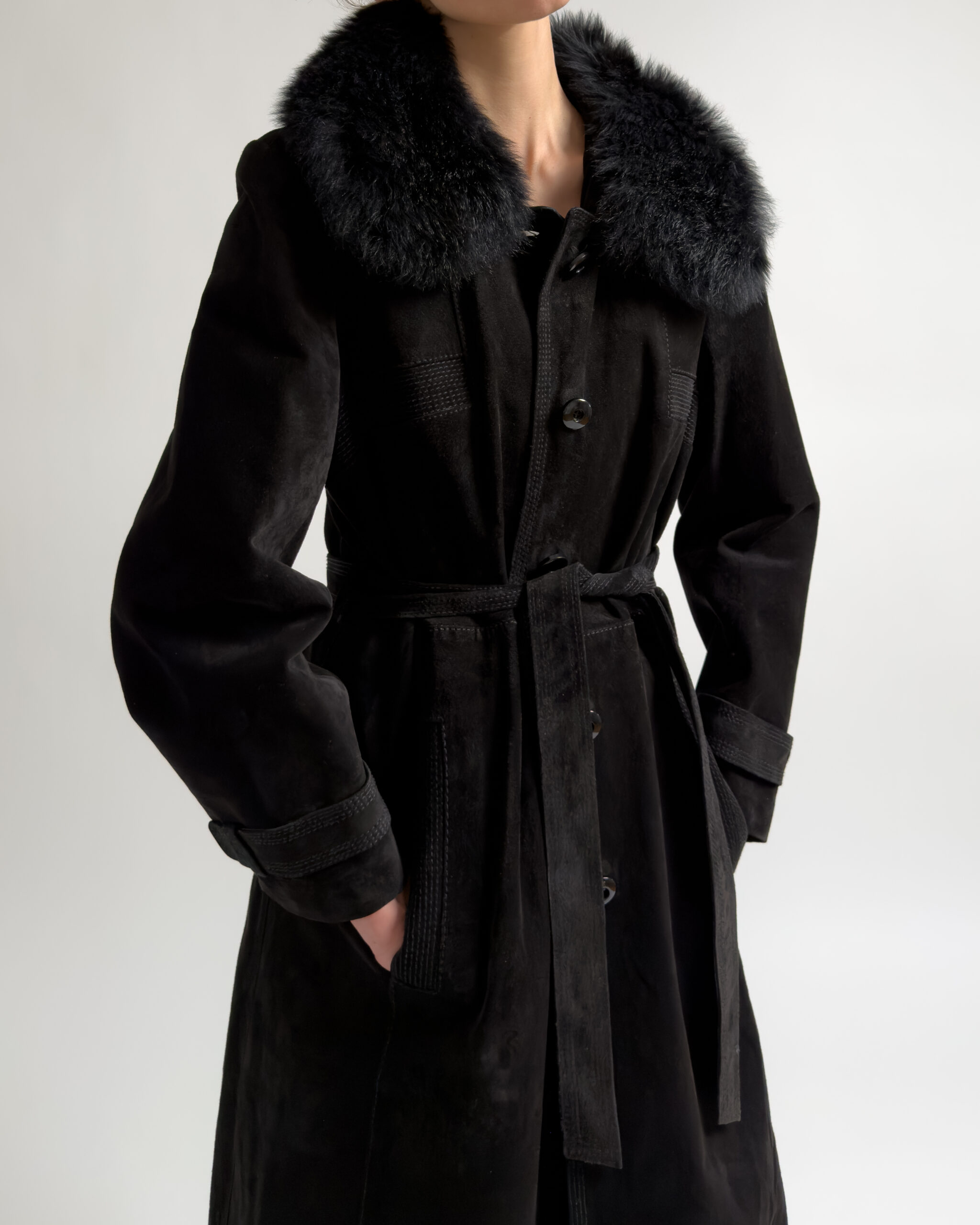 Vintage Suede Leather Coat | Black
