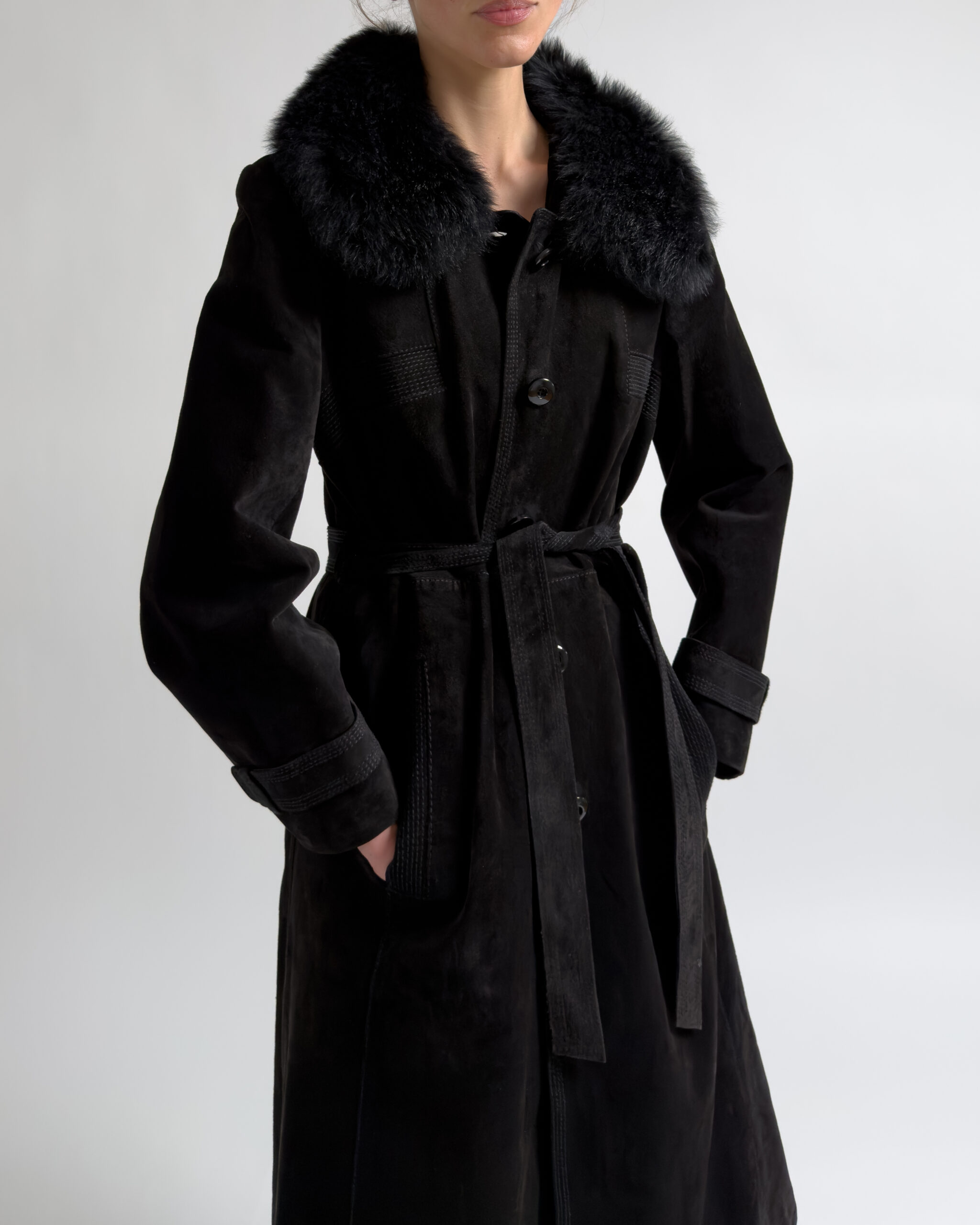 Vintage Suede Leather Coat | Black
