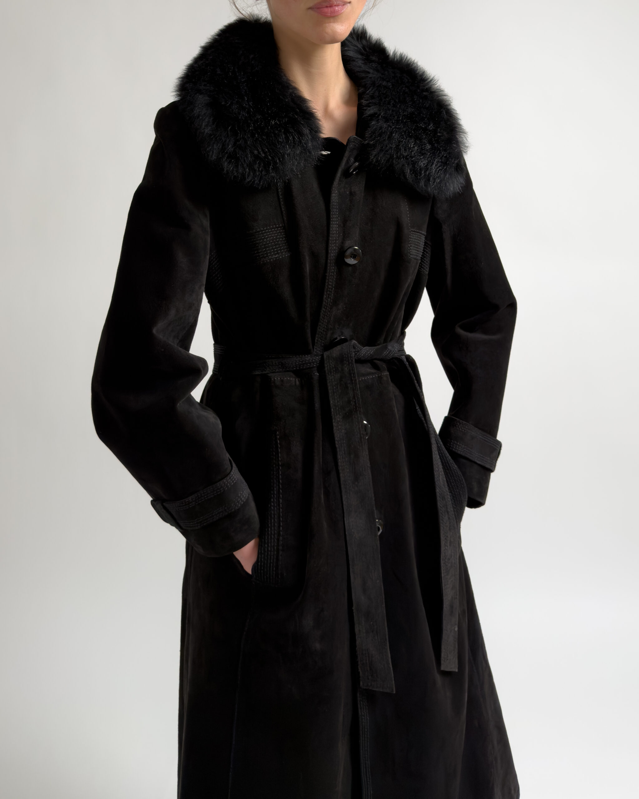 Vintage Suede Leather Coat | Black