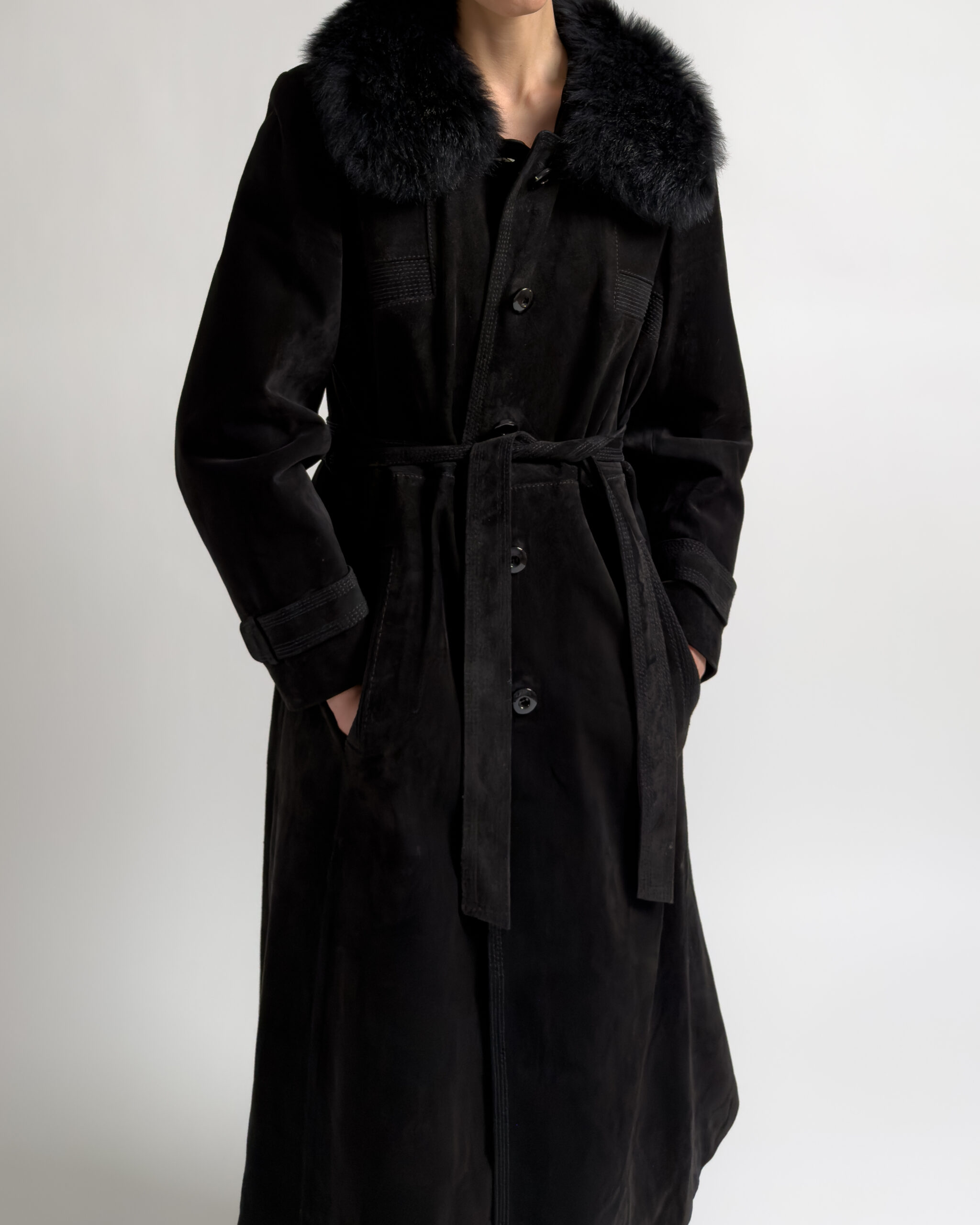 Vintage Suede Leather Coat | Black