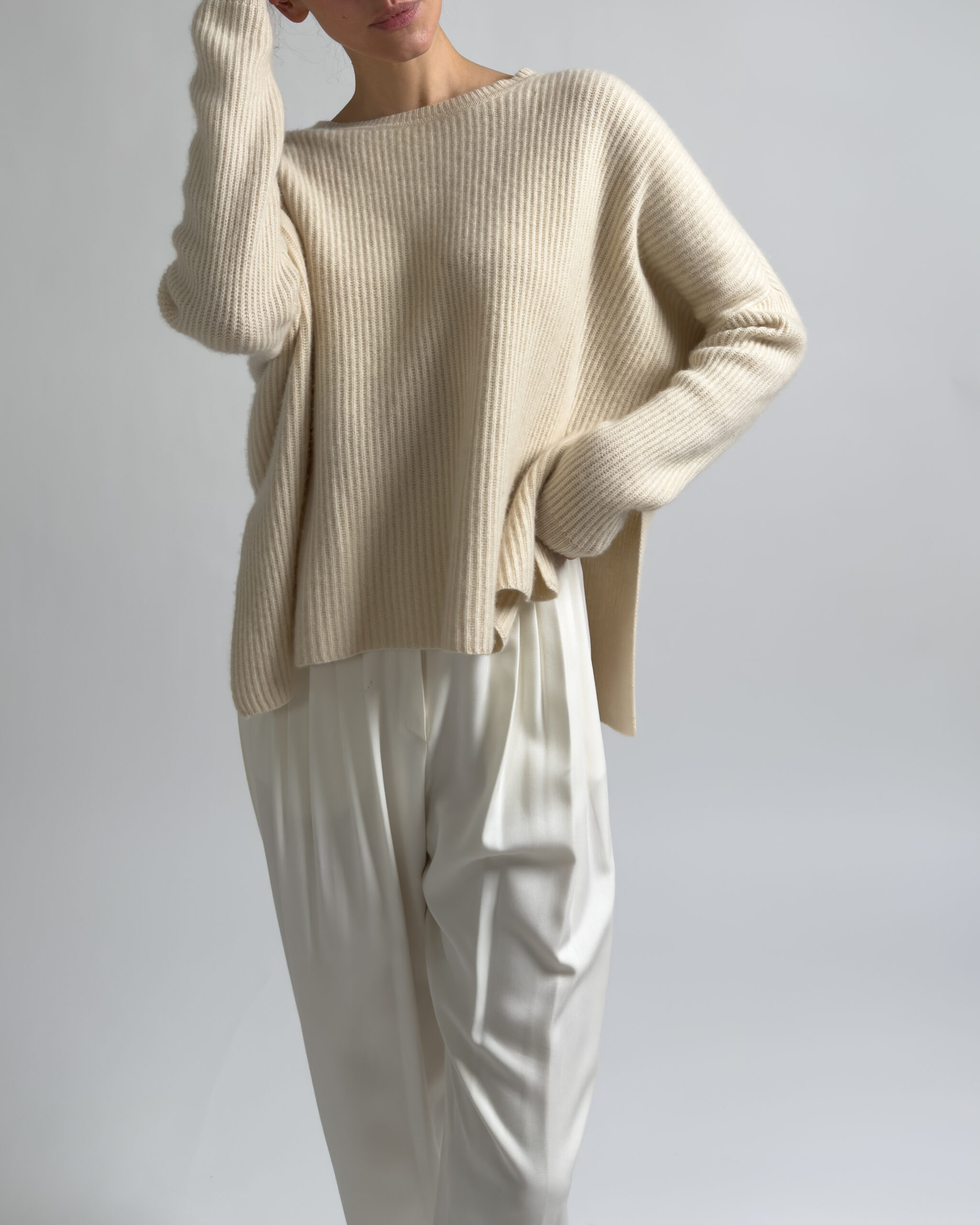 Pure Cashmere Oversized Ribbed Sweater | Cream