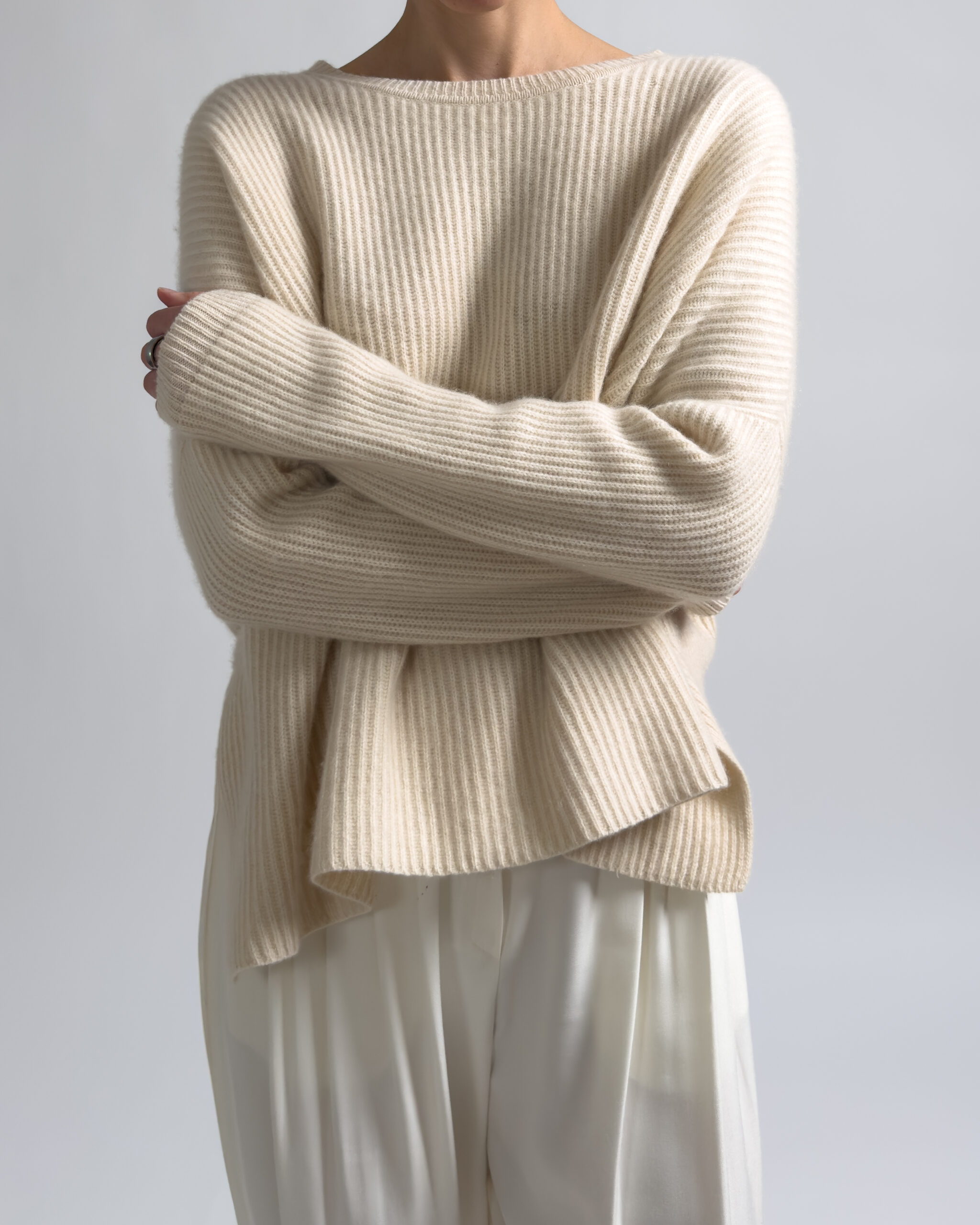 Pure Cashmere Oversized Ribbed Sweater | Cream