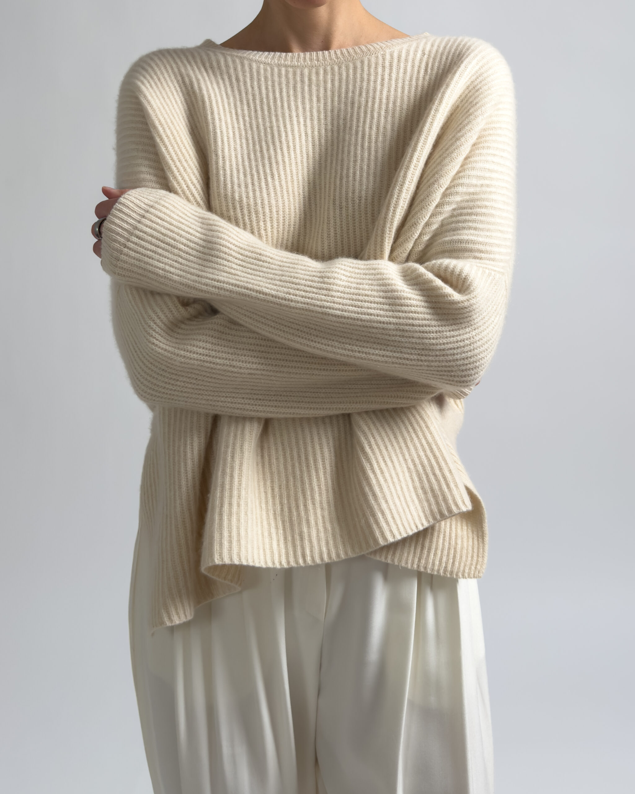 Pure Cashmere Oversized Ribbed Sweater | Cream