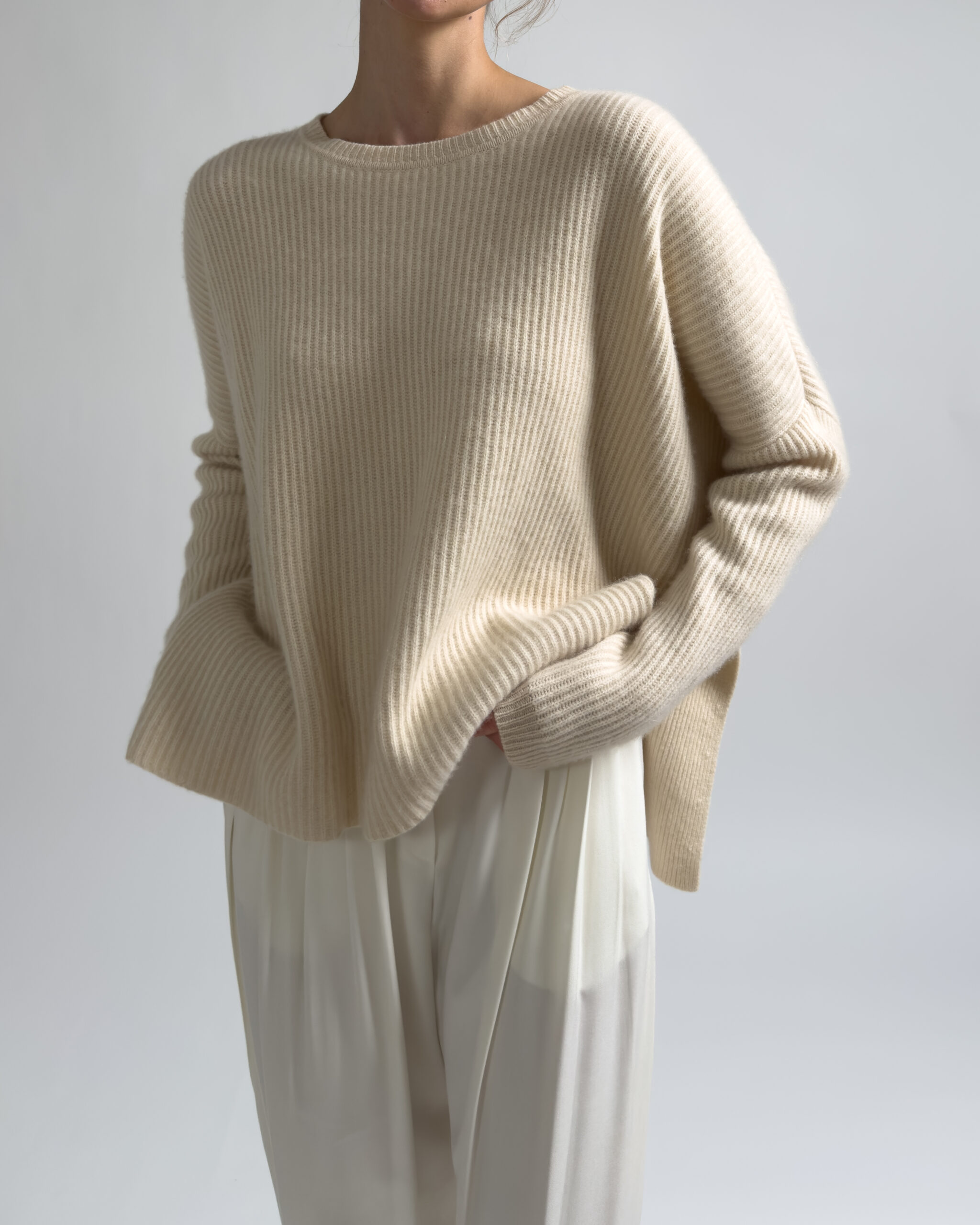 Pure Cashmere Oversized Ribbed Sweater | Cream