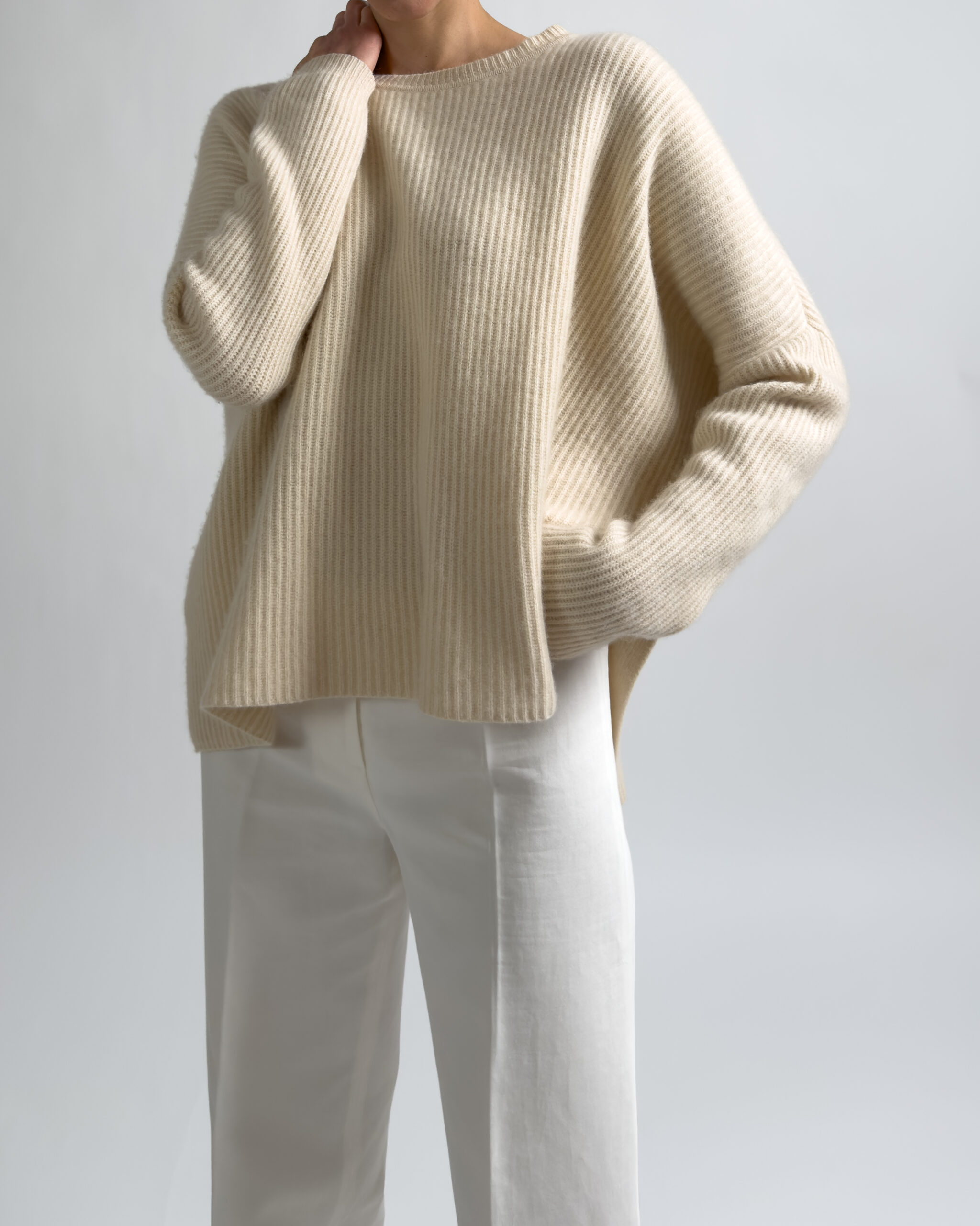 Pure Cashmere Oversized Ribbed Sweater | Cream