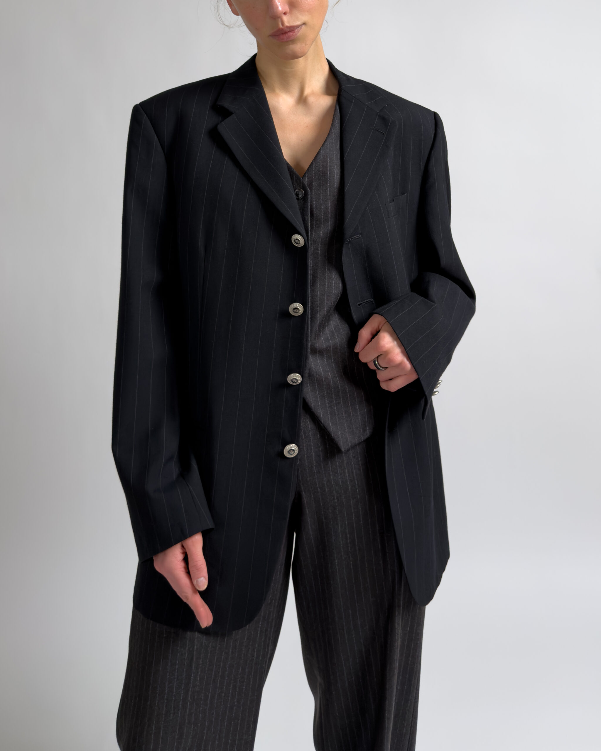 Versace Classic V2 Pinstripe Wool Blazer | Black