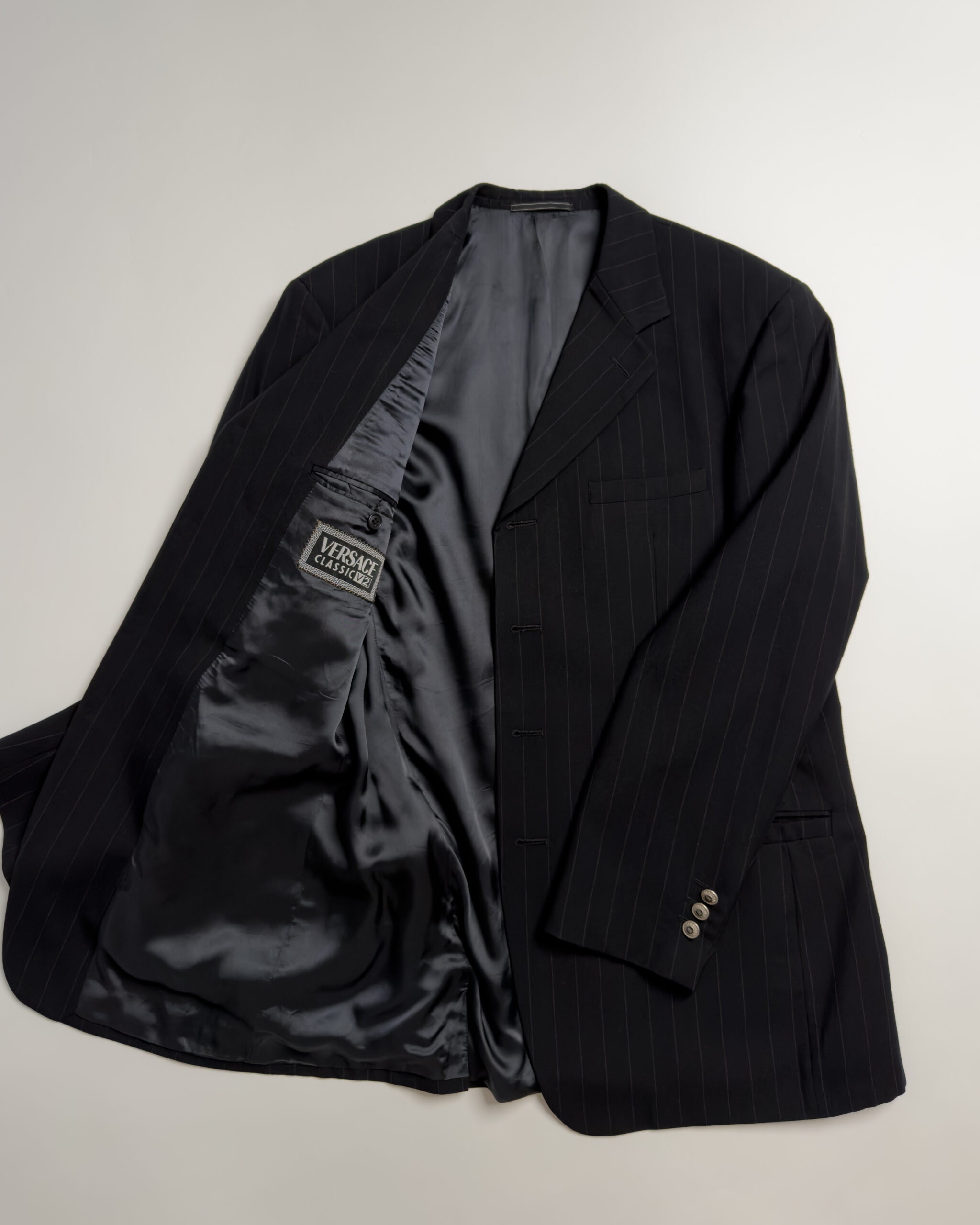 Versace Classic V2 Pinstripe Wool Blazer | Black