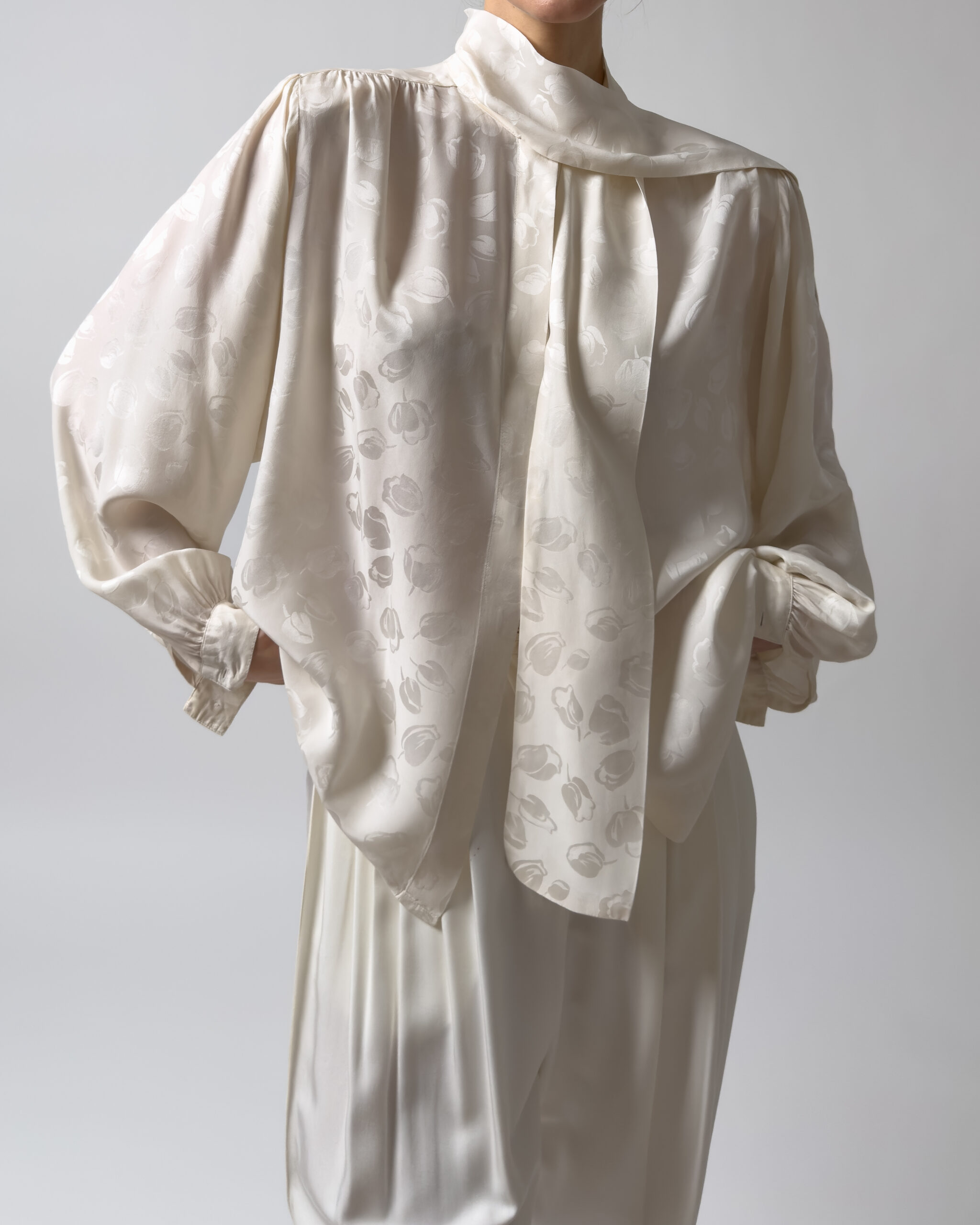 Silk Blouse with Scarf Detail | Cream White