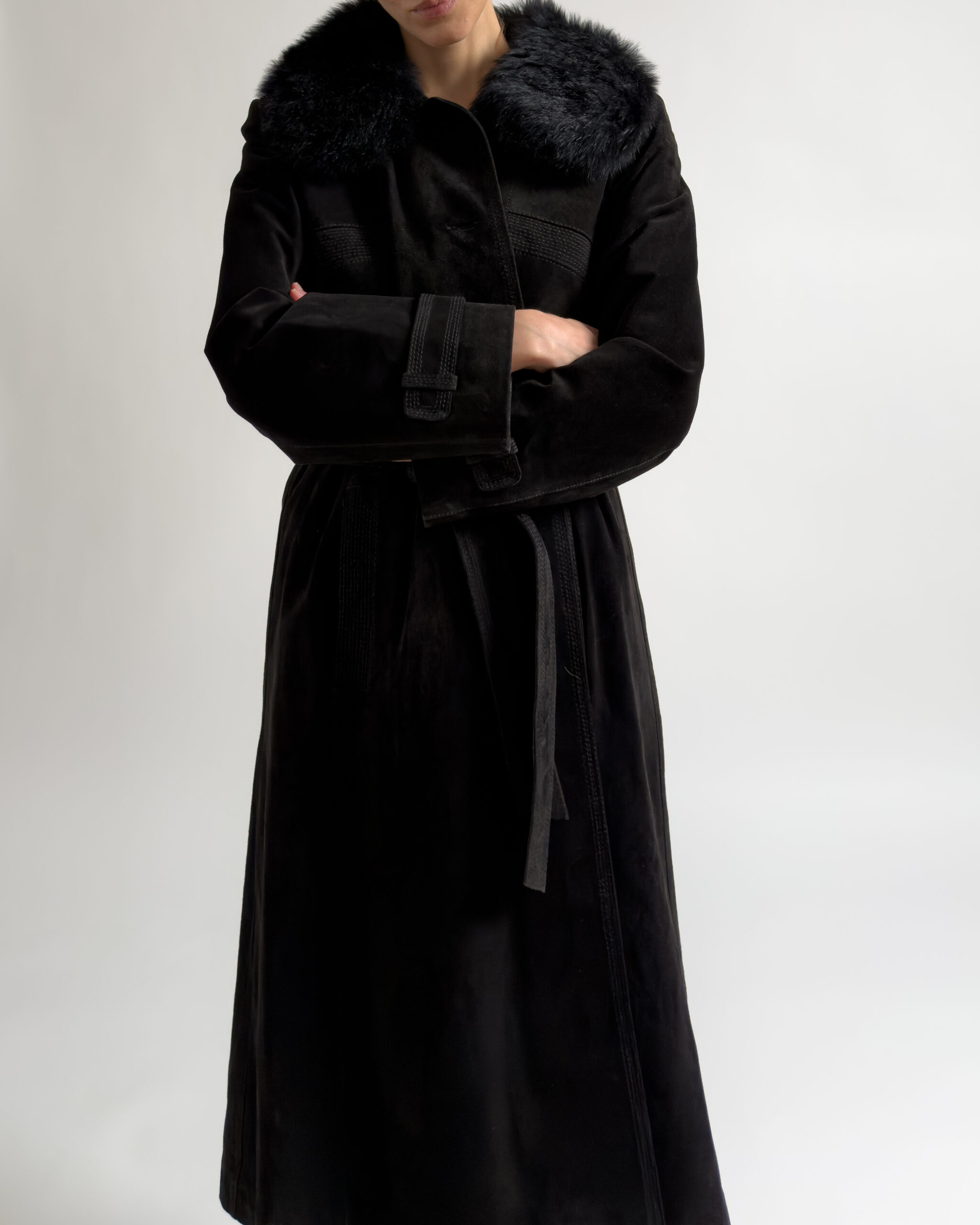 Vintage Suede Leather Coat | Black