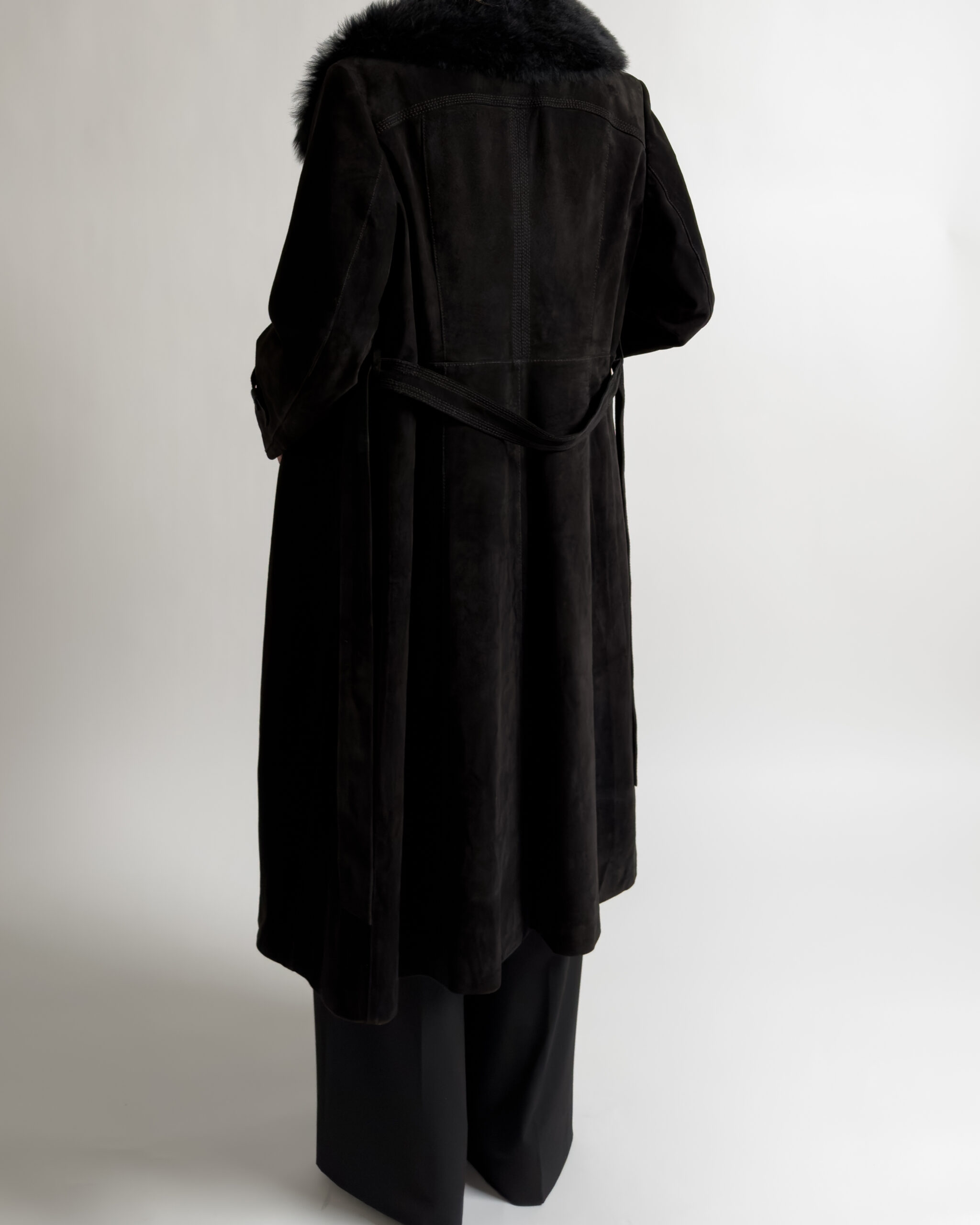 Vintage Suede Leather Coat | Black