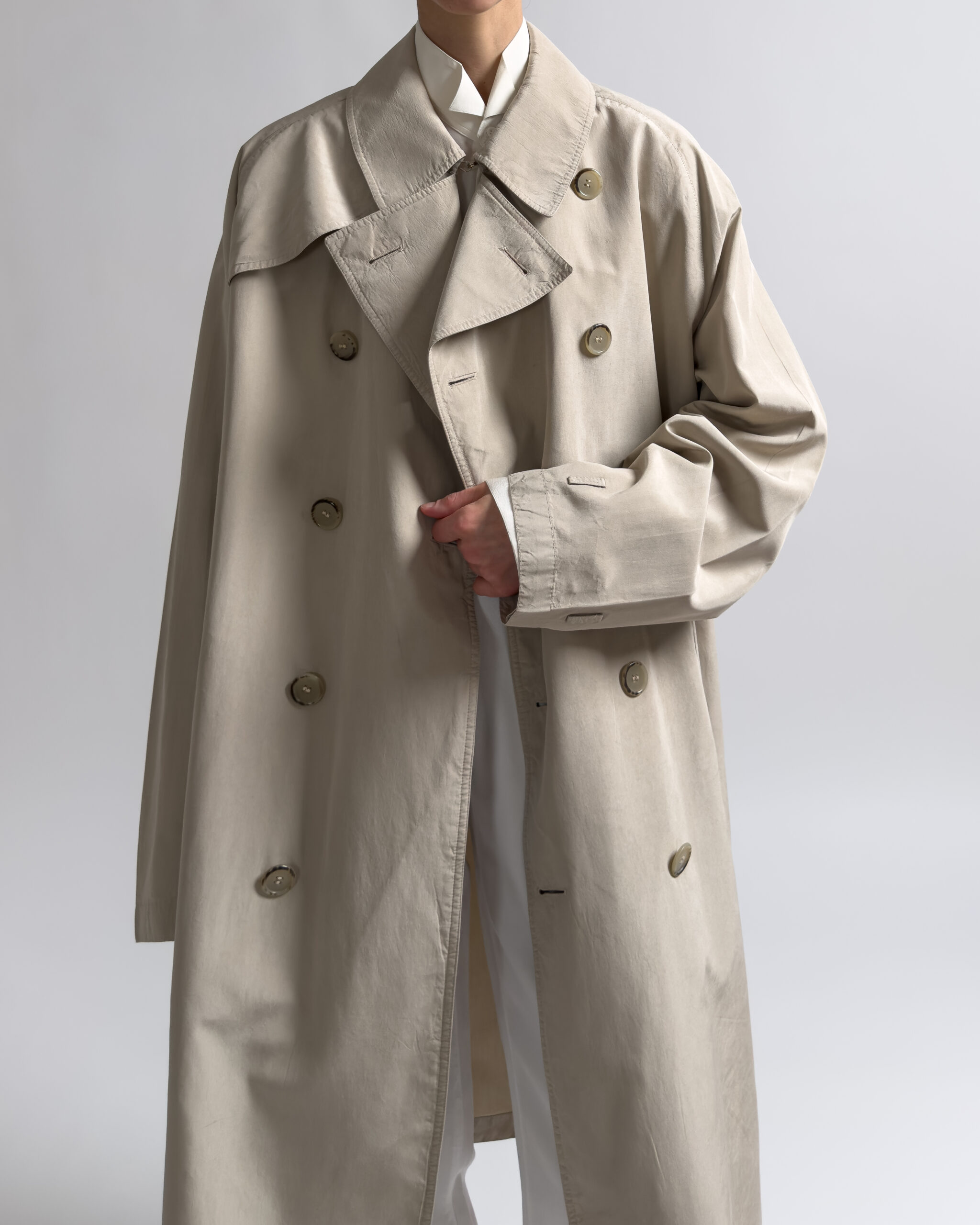 Vintage Pure Silk Double Breasted Trench Coat | Beige