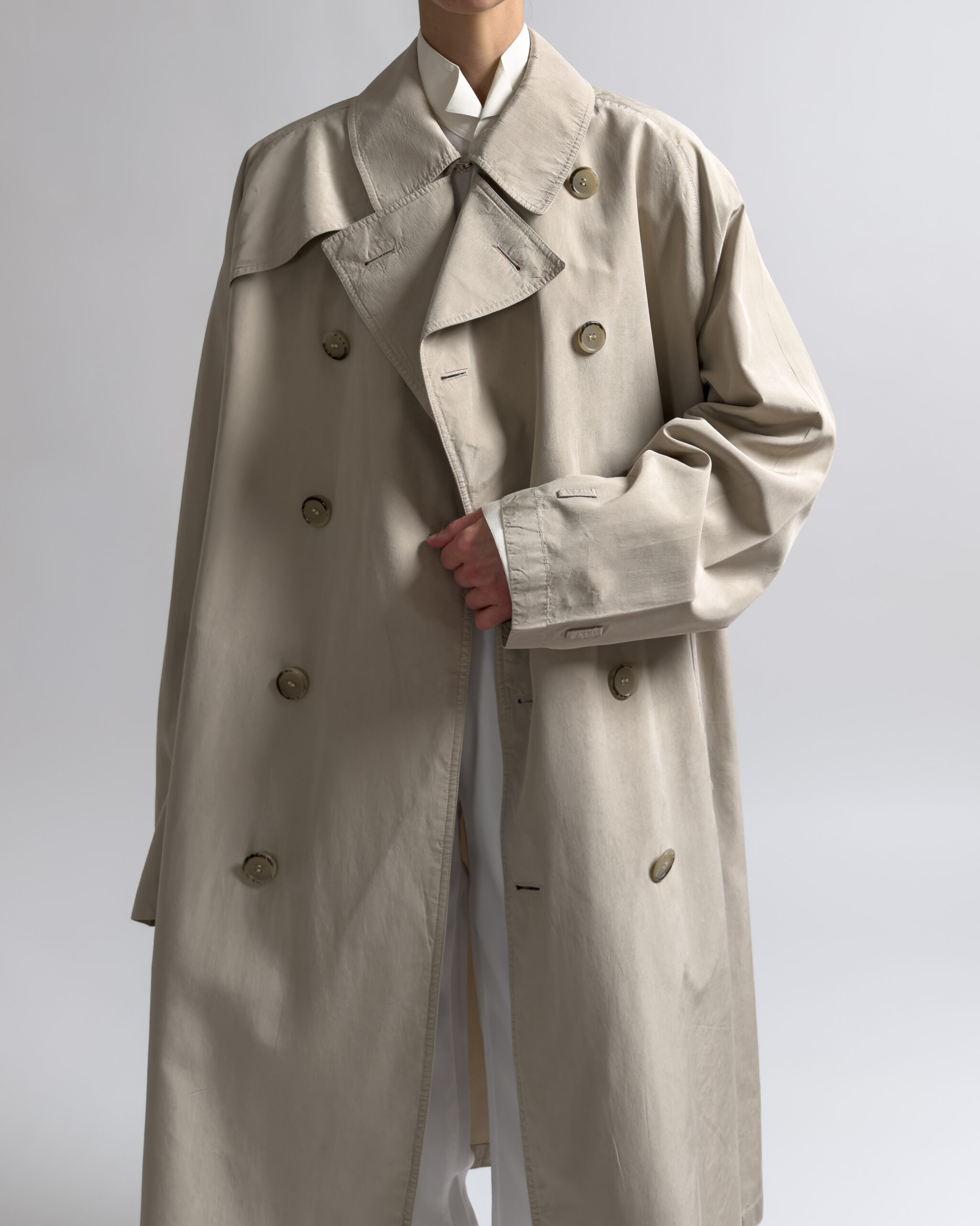 Vintage Pure Silk Double Breasted Trench Coat | Beige