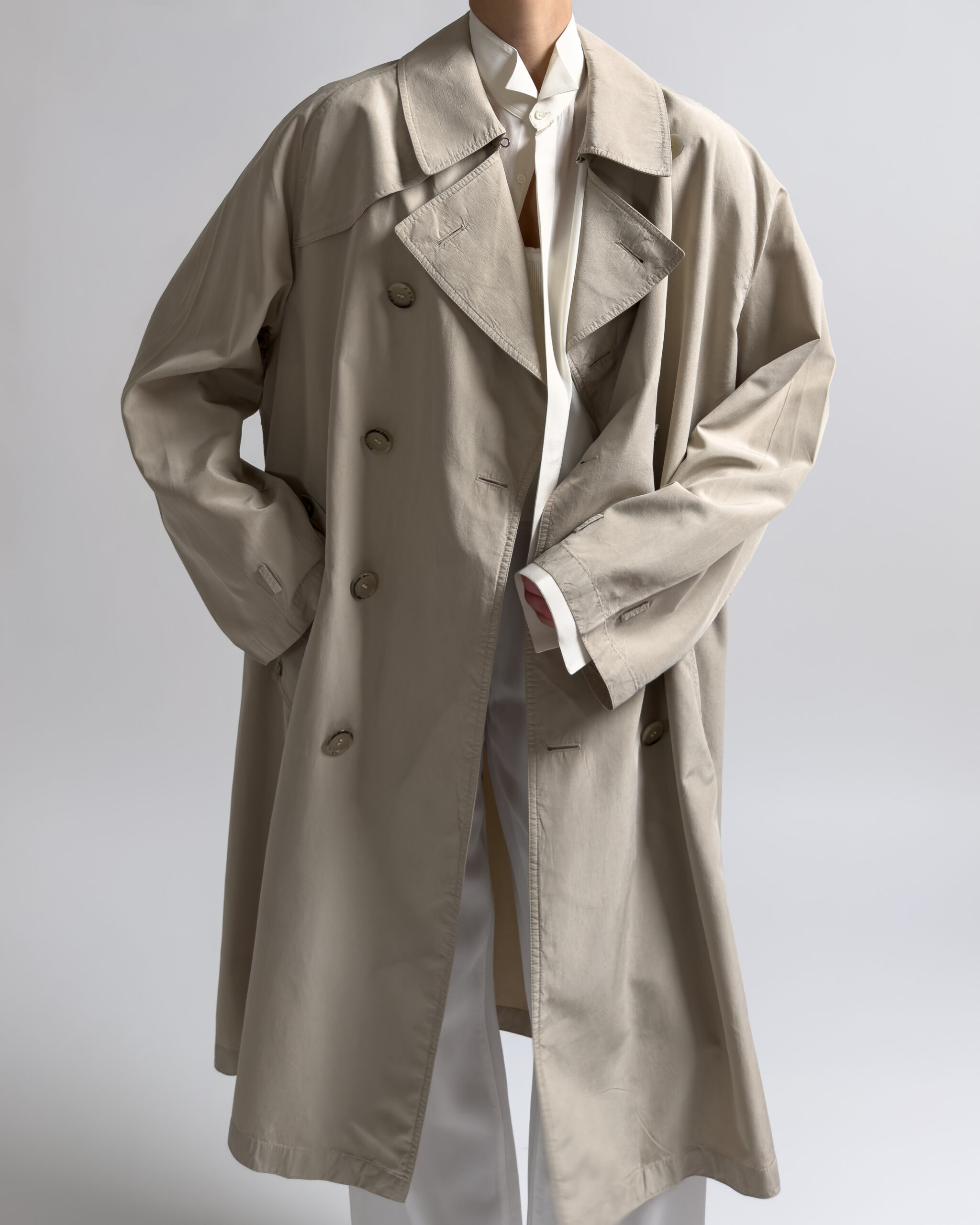 Vintage Pure Silk Double Breasted Trench Coat | Beige