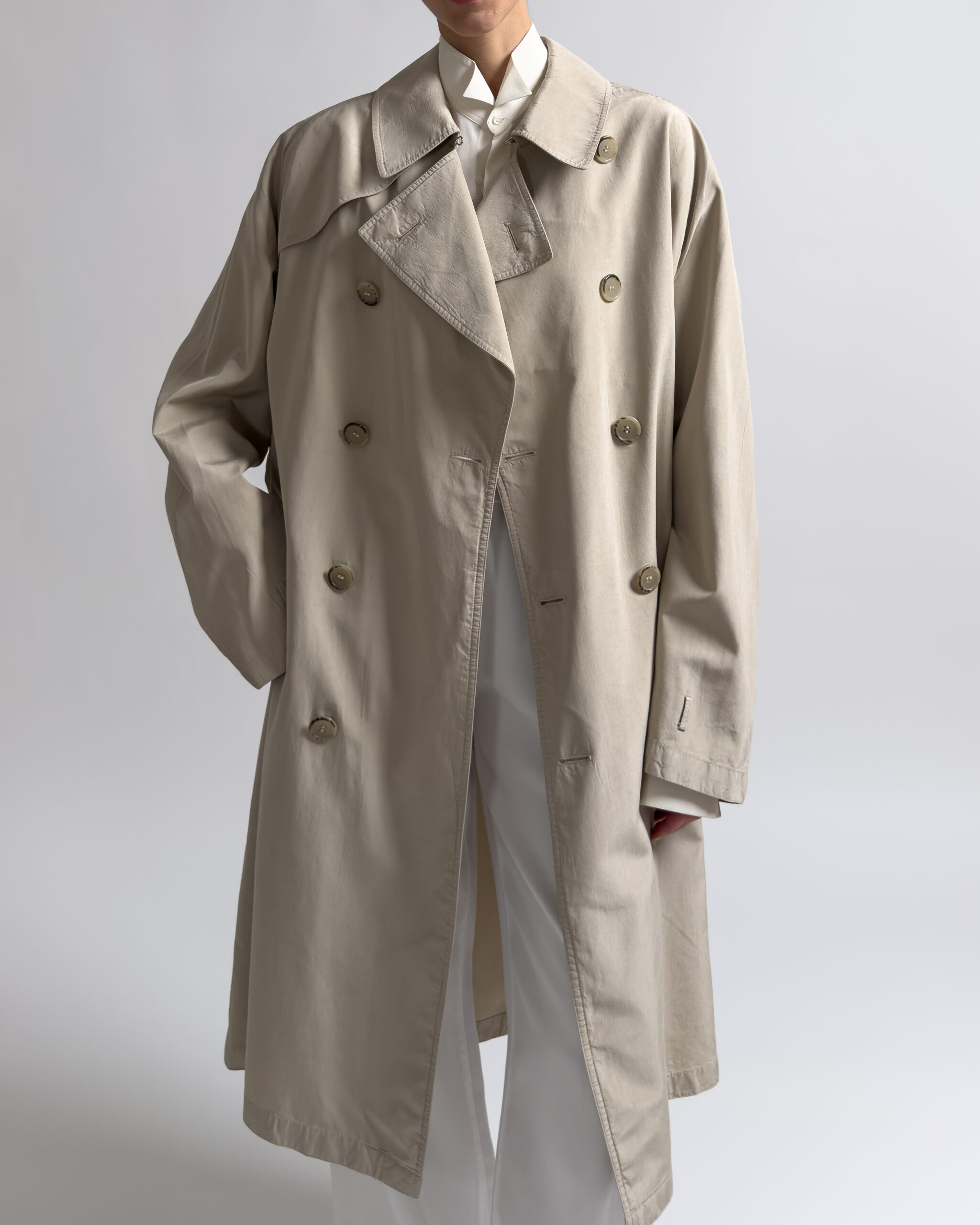 Vintage Pure Silk Double Breasted Trench Coat | Beige