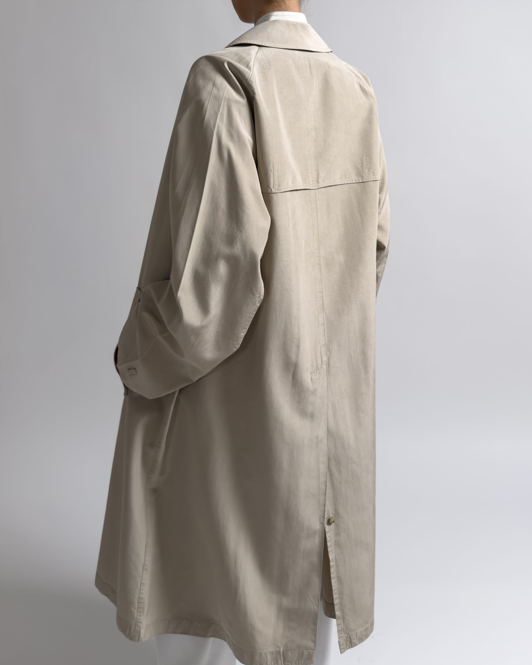 Vintage Pure Silk Double Breasted Trench Coat | Beige