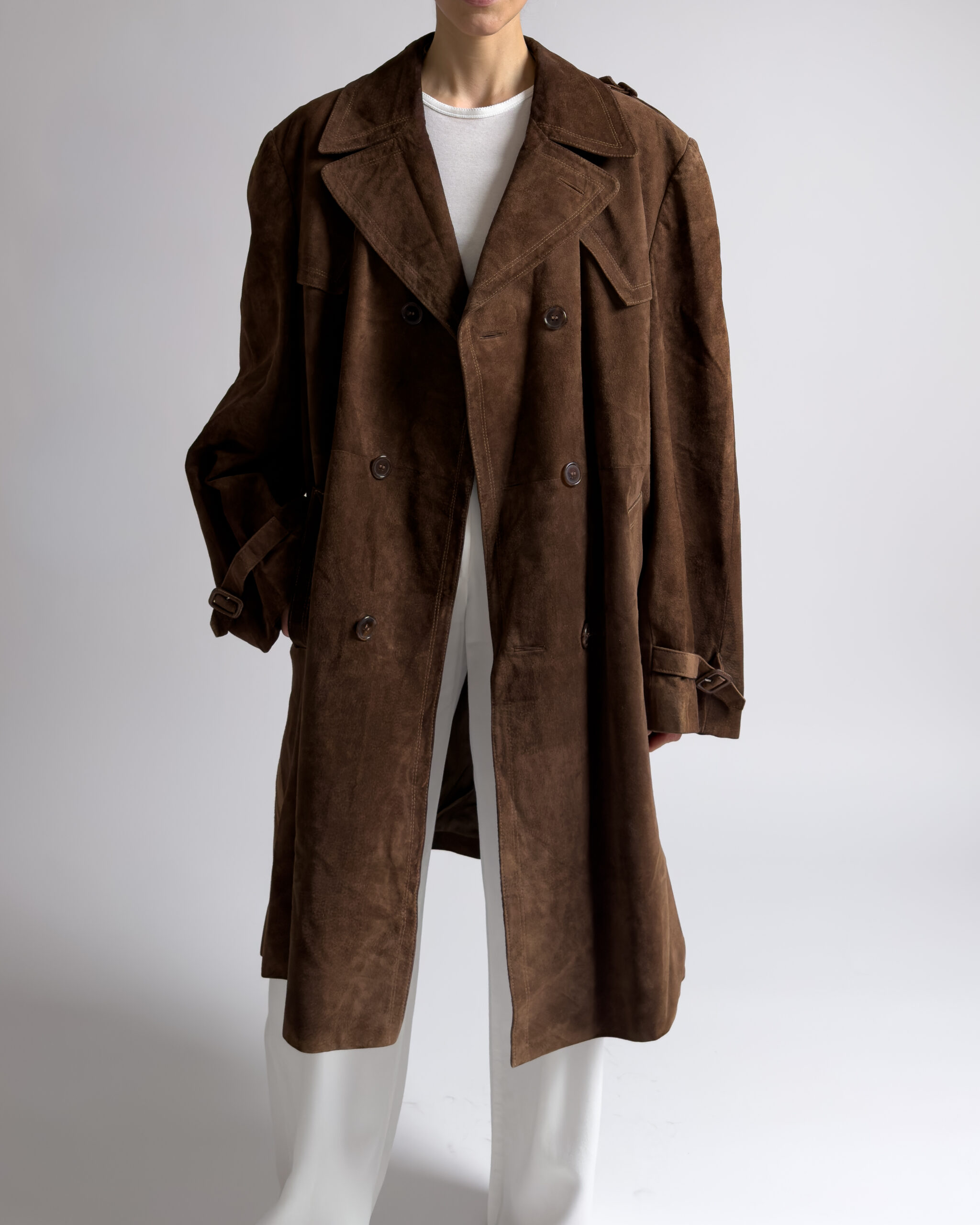 Vintage Suede Leather Coat | Brown
