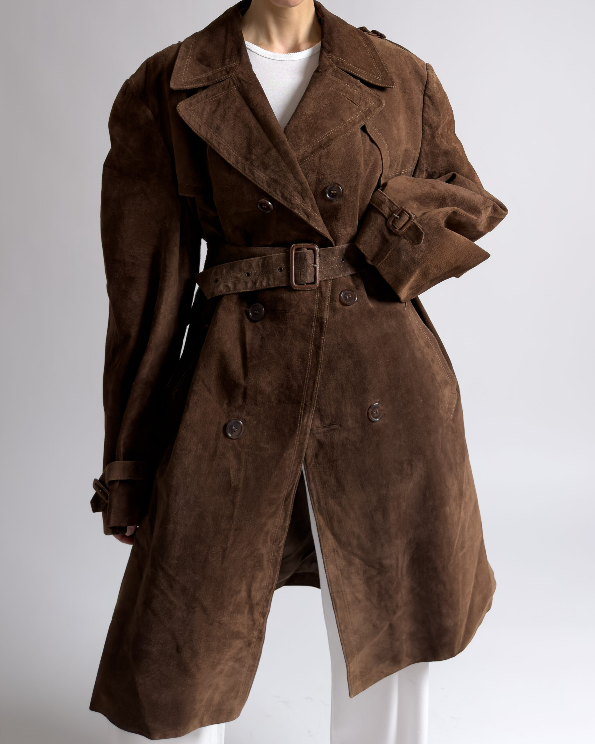 Vintage Suede Leather Coat | Brown