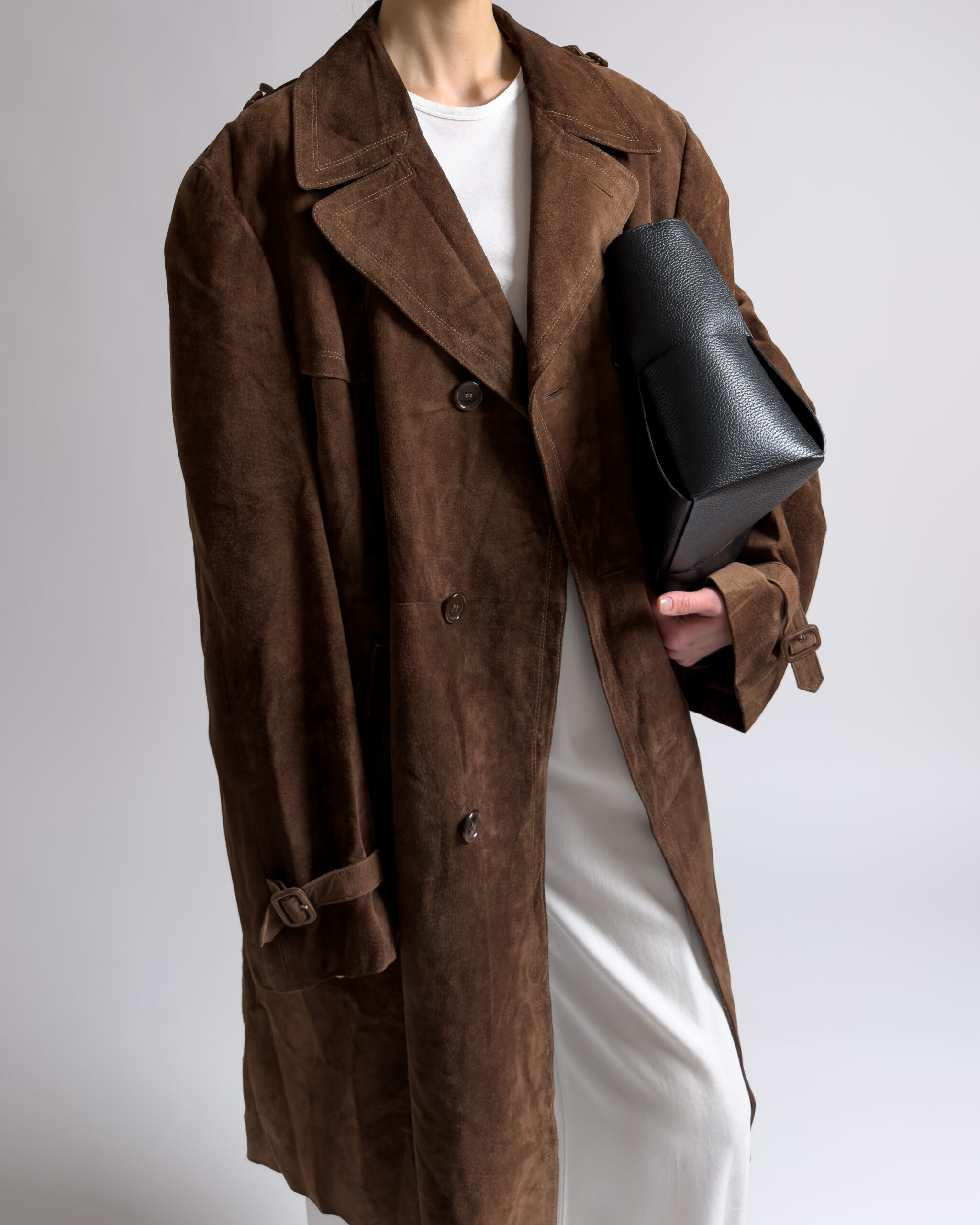 Vintage Suede Leather Coat | Brown