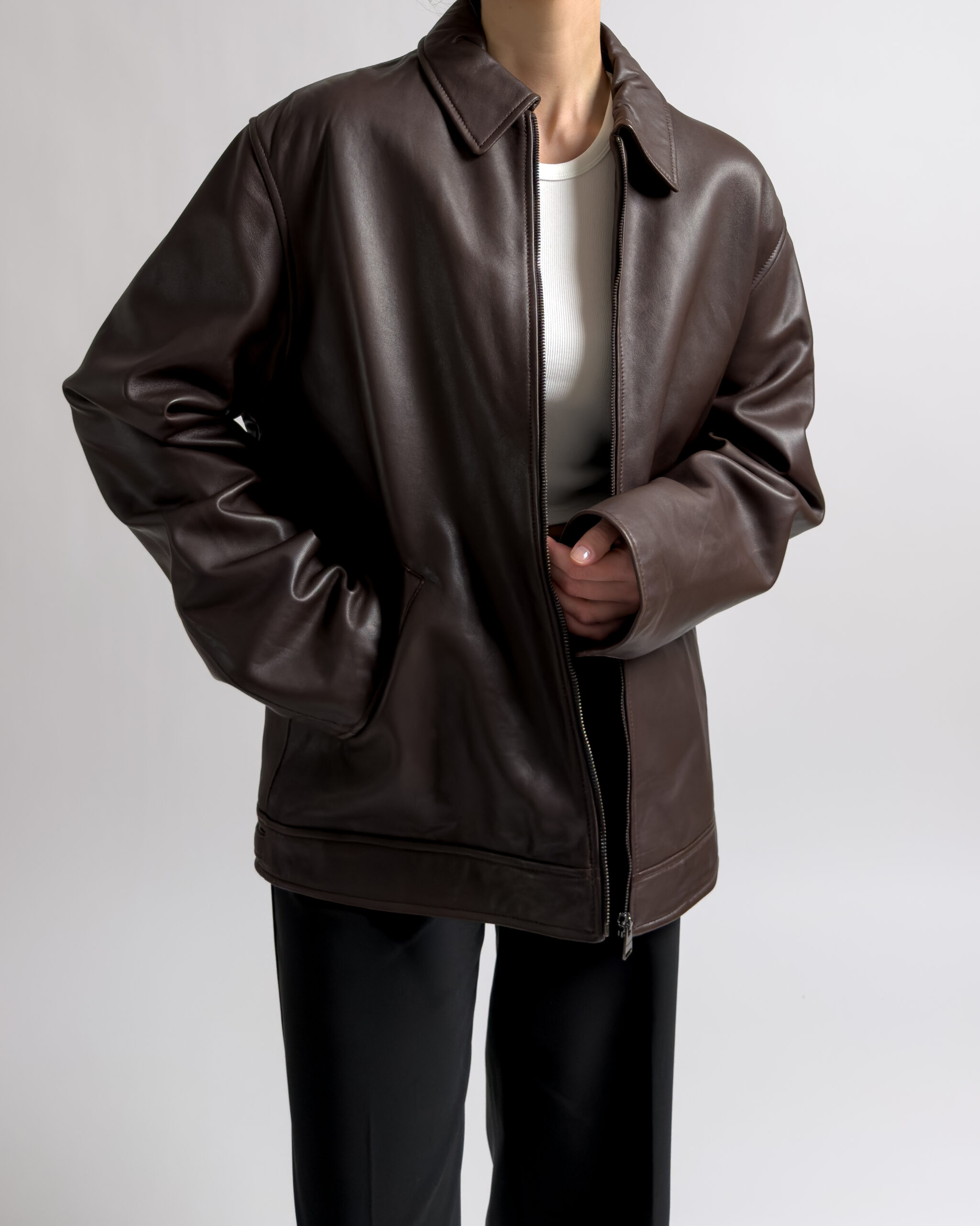 Trussardi Lamb Leather Jacket | Dark Brown