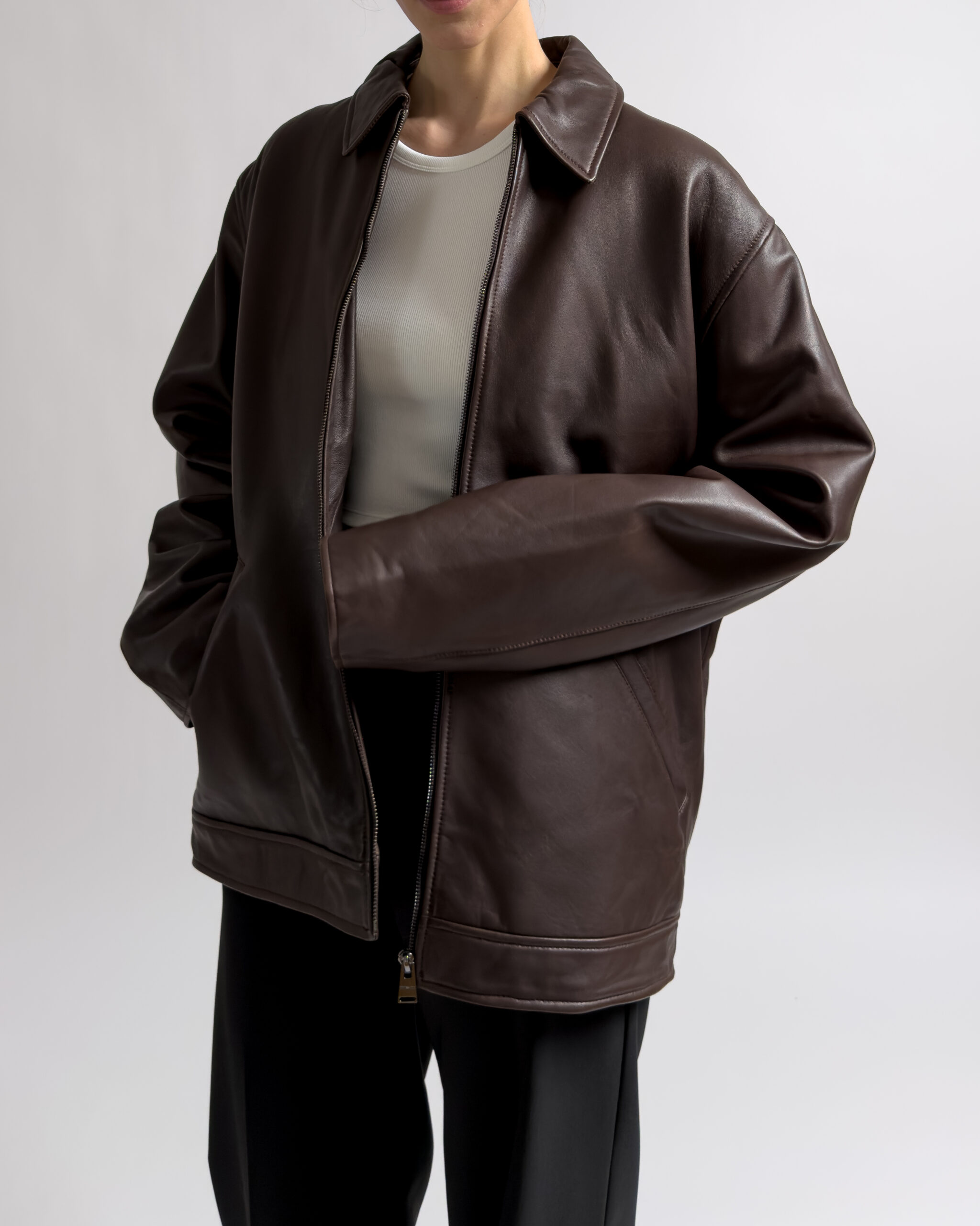 Trussardi Lamb Leather Jacket | Dark Brown