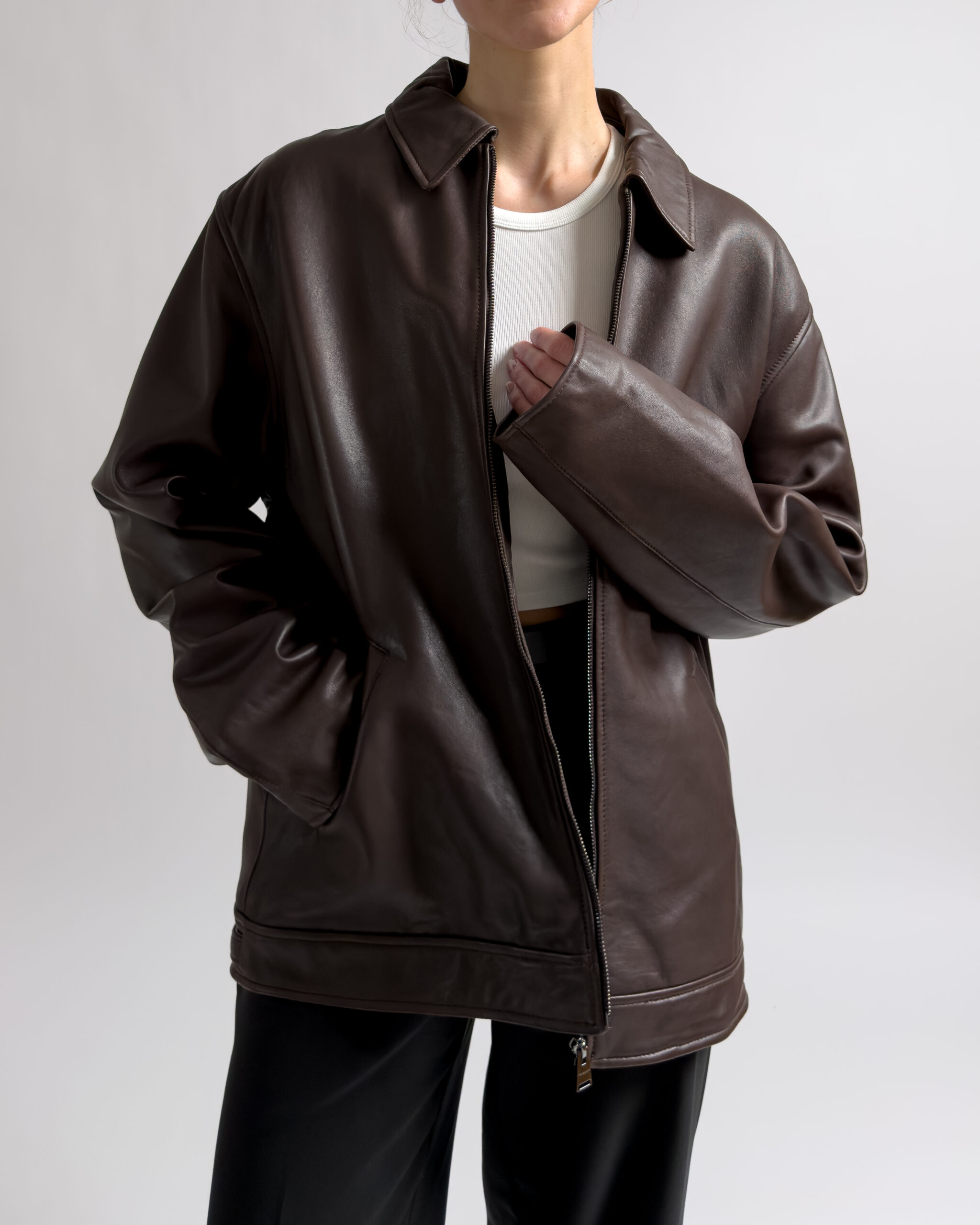Trussardi Lamb Leather Jacket | Dark Brown