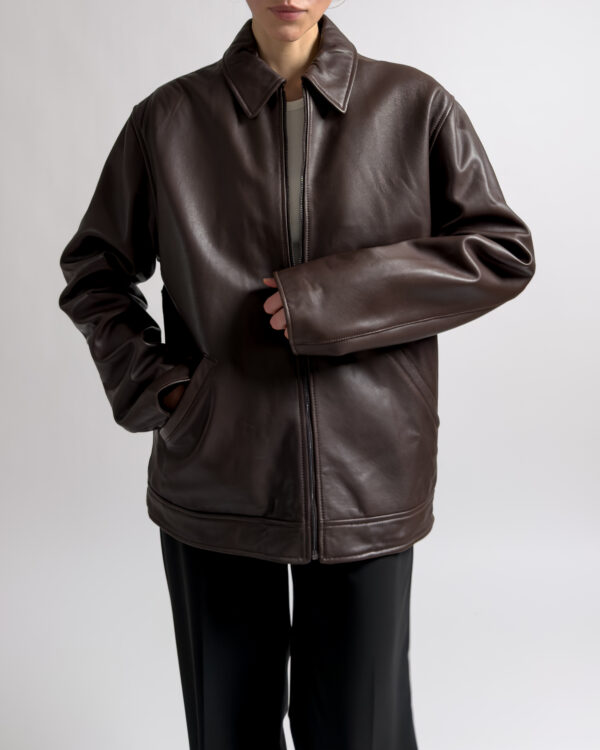 Trussardi Lamb Leather Jacket | Dark Brown