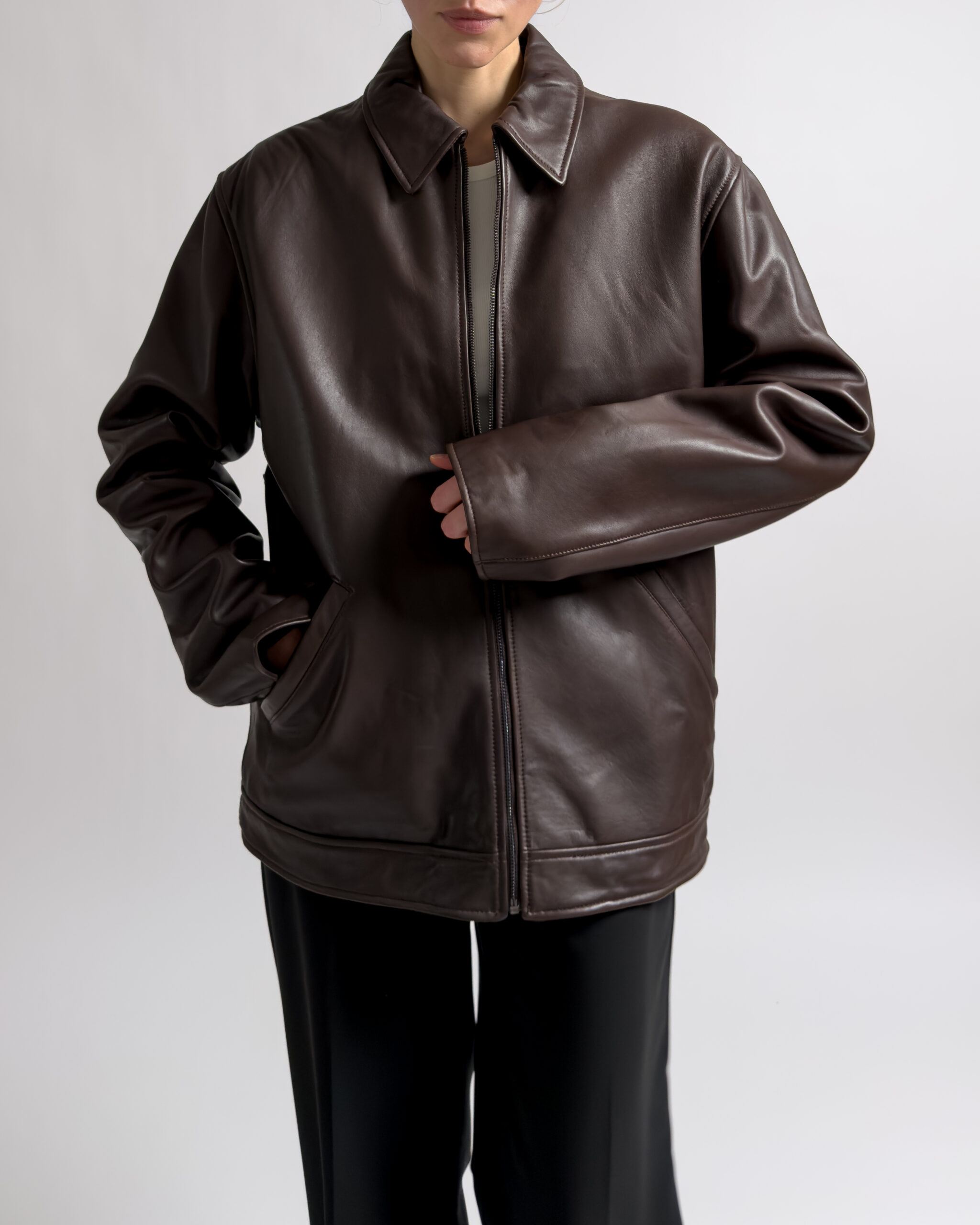 Trussardi Lamb Leather Jacket | Dark Brown
