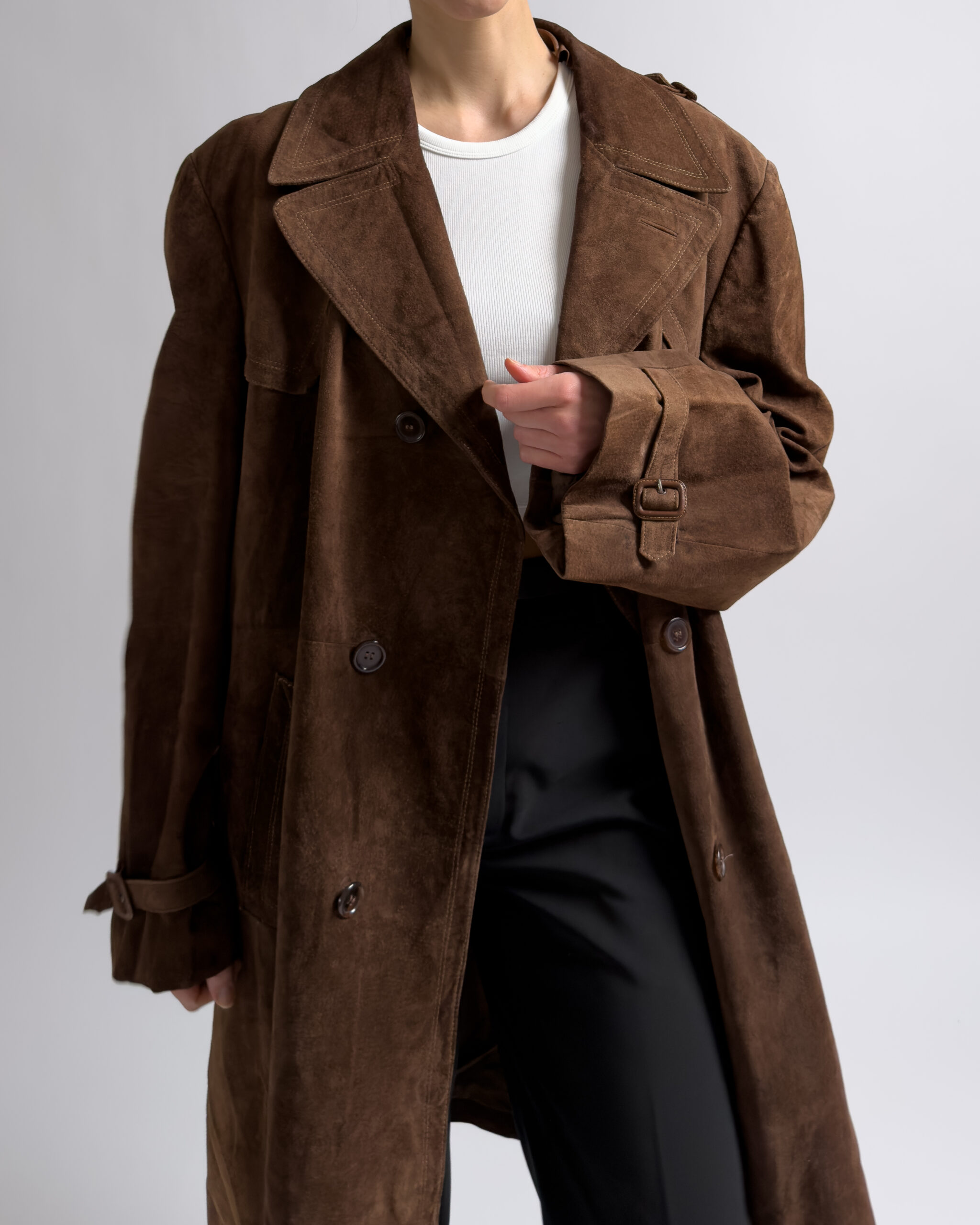 Vintage Suede Leather Coat | Brown