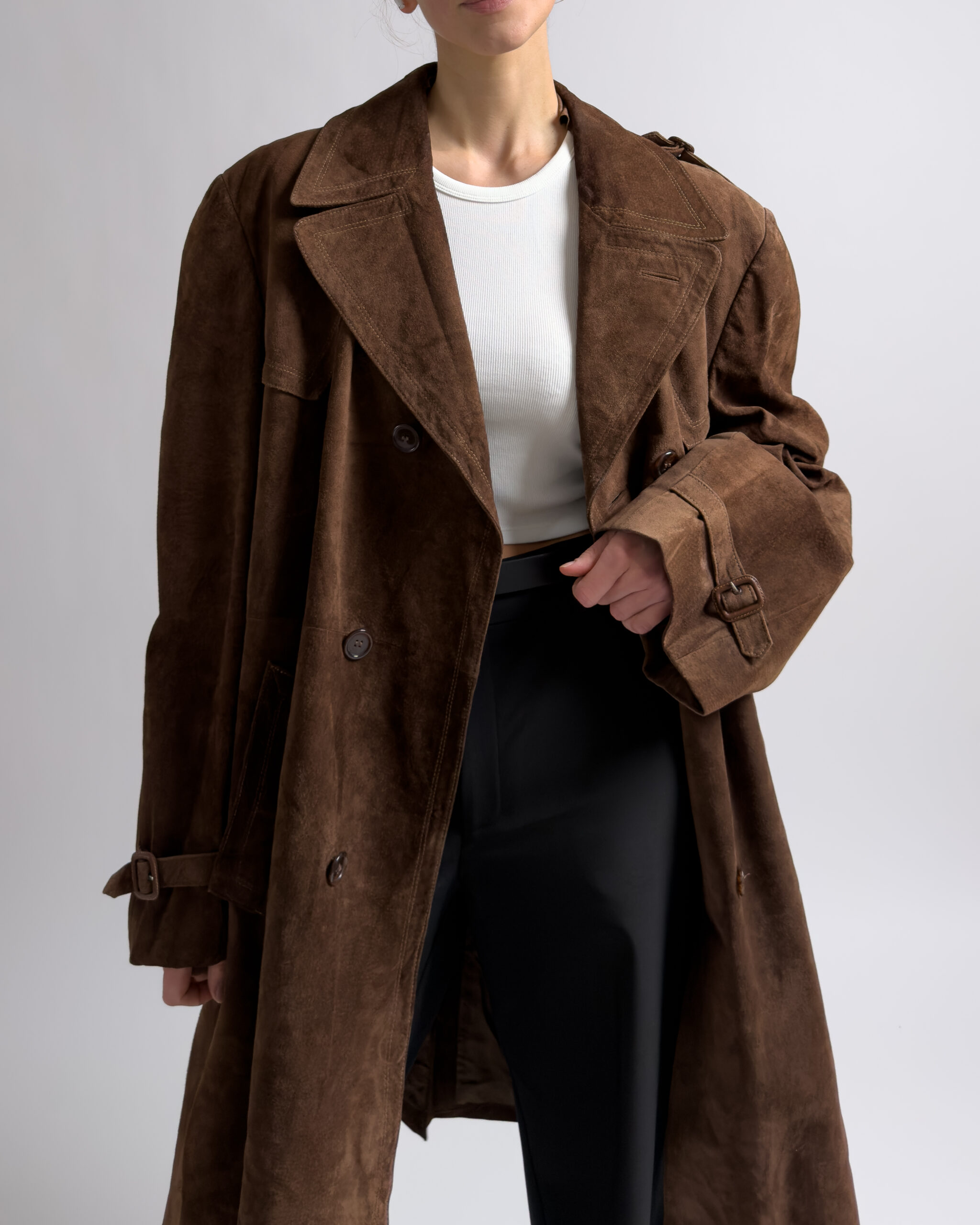 Vintage Suede Leather Coat | Brown