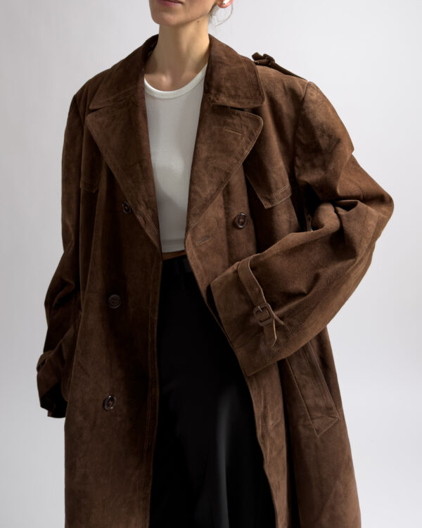 Vintage Suede Leather Coat | Brown