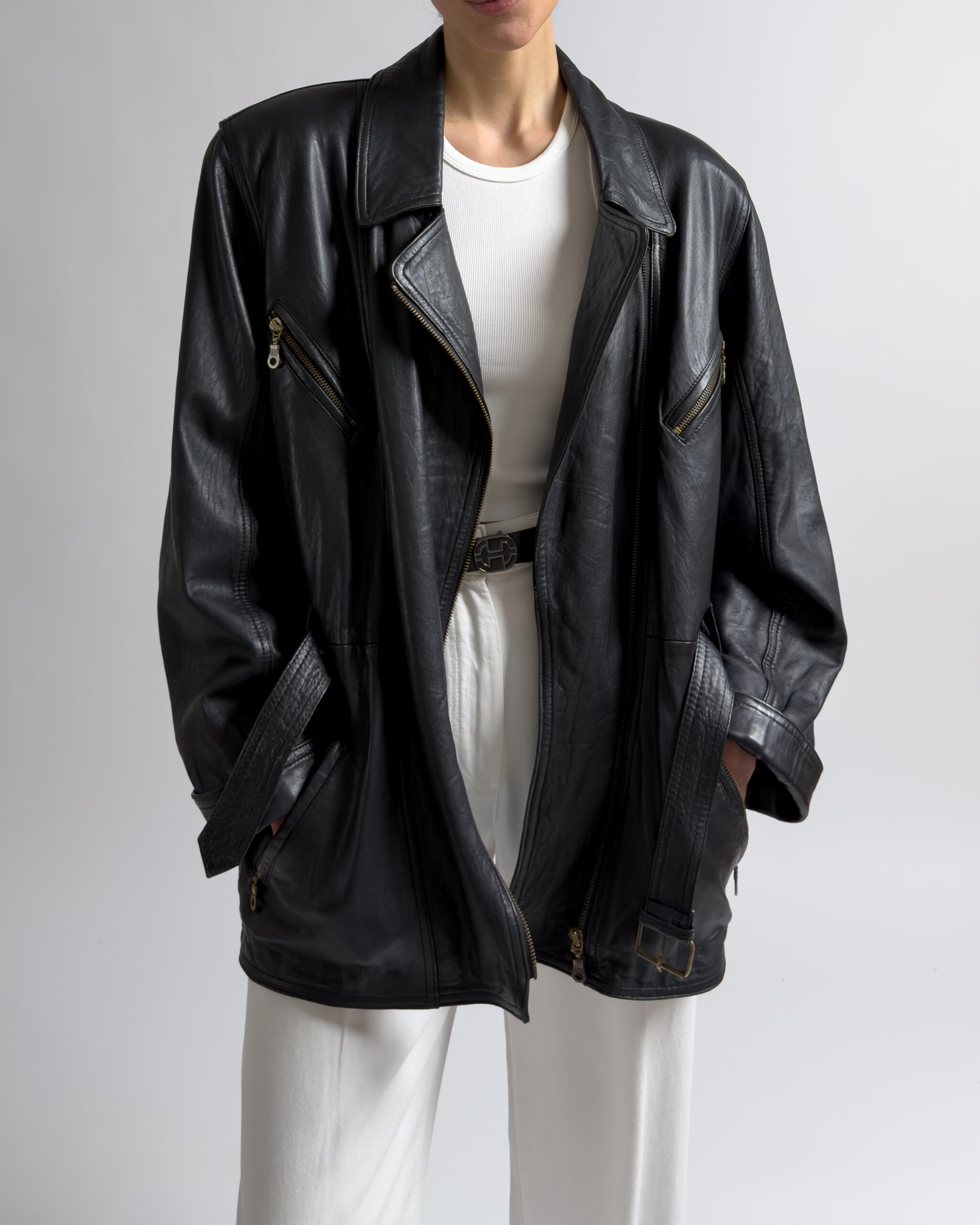 Vintage Lamb Leather Belted Jacket | Black