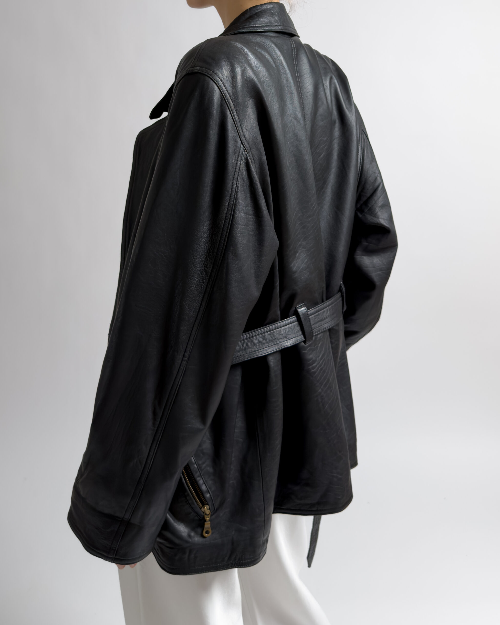 Vintage Lamb Leather Belted Jacket | Black