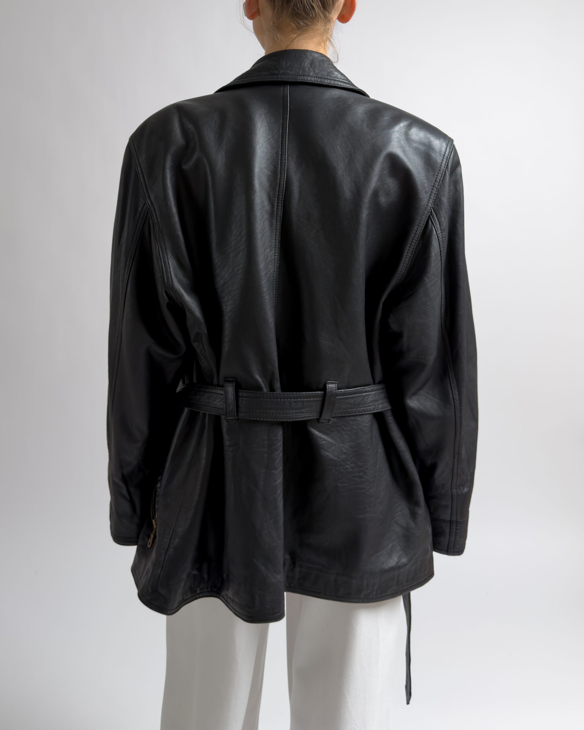 Vintage Lamb Leather Belted Jacket | Black