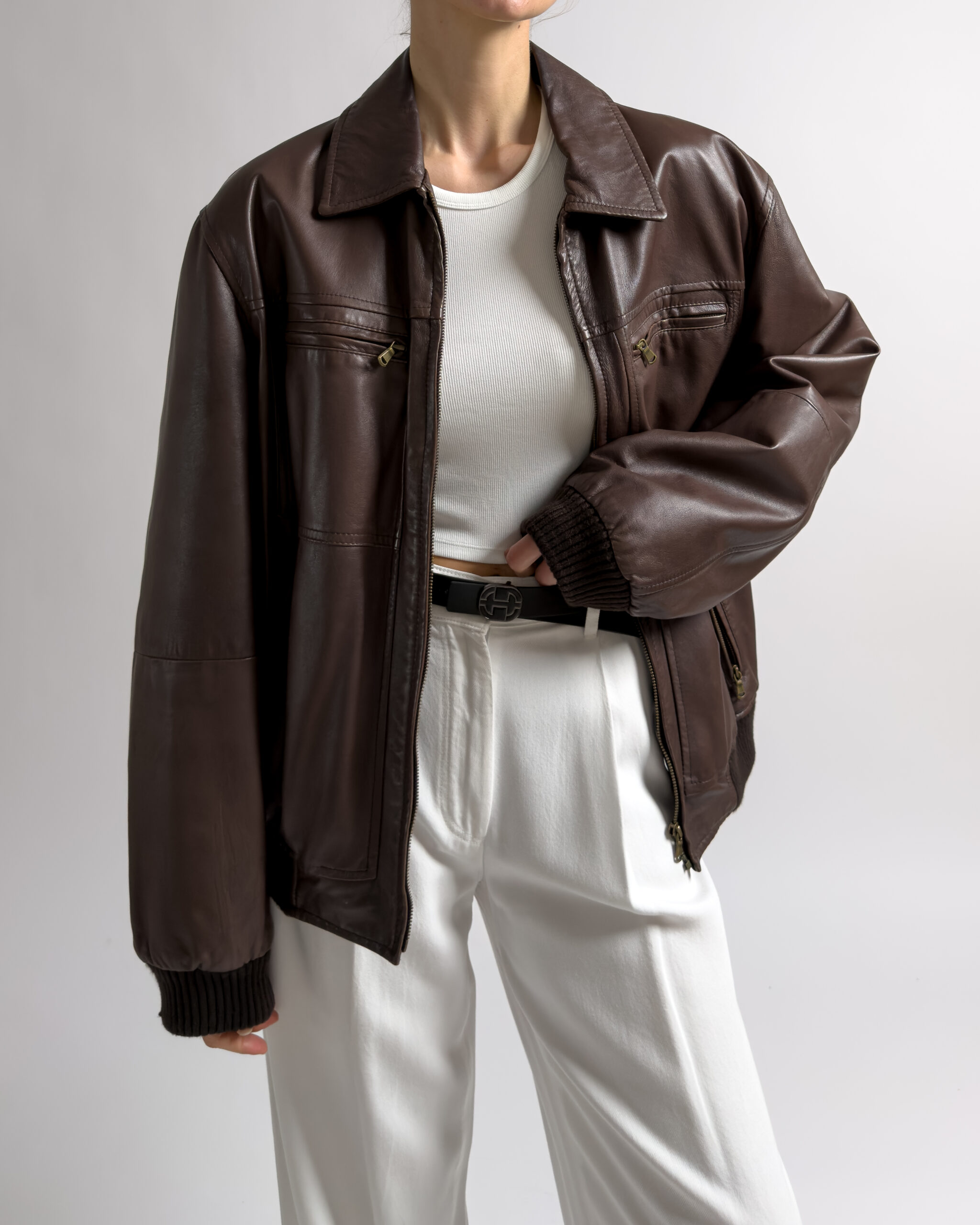 Italian Vintage Leather Bomber Jacket | Brown