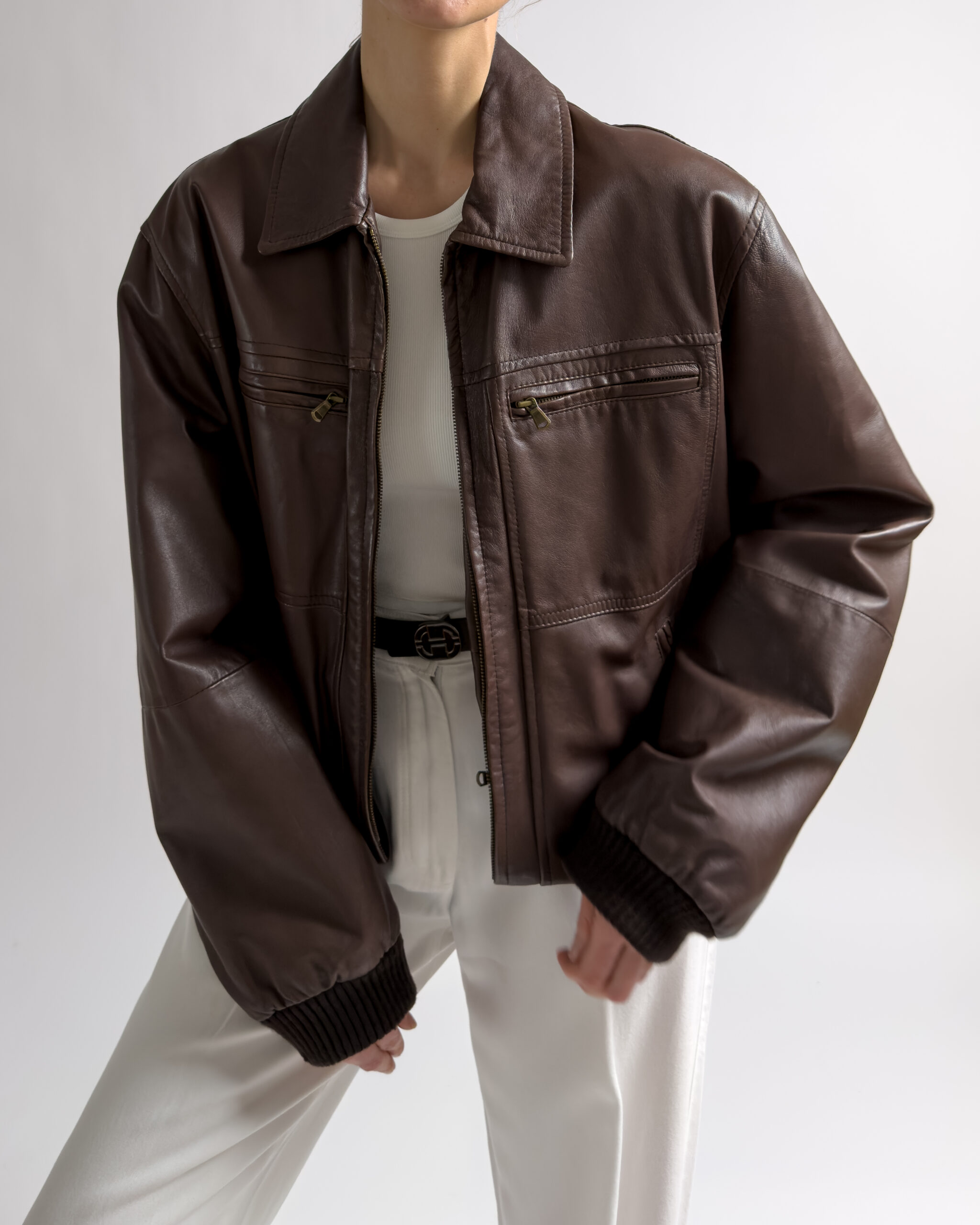 Italian Vintage Leather Bomber Jacket | Brown