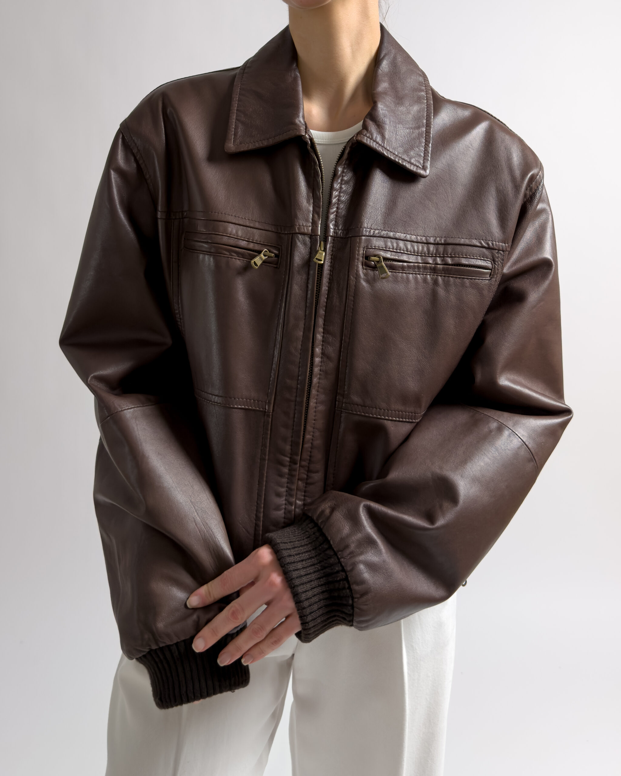 Italian Vintage Leather Bomber Jacket | Brown