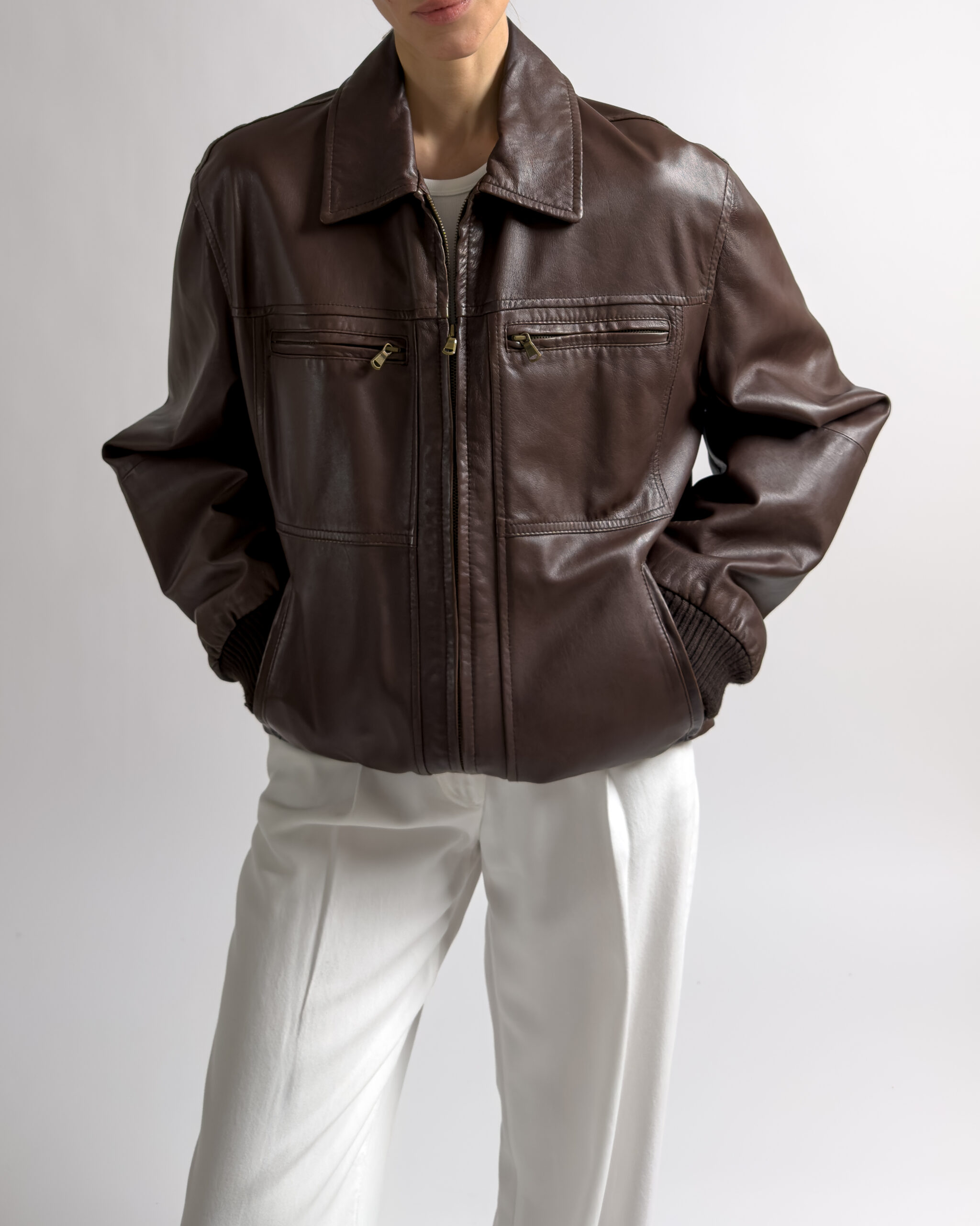 Italian Vintage Leather Bomber Jacket | Brown