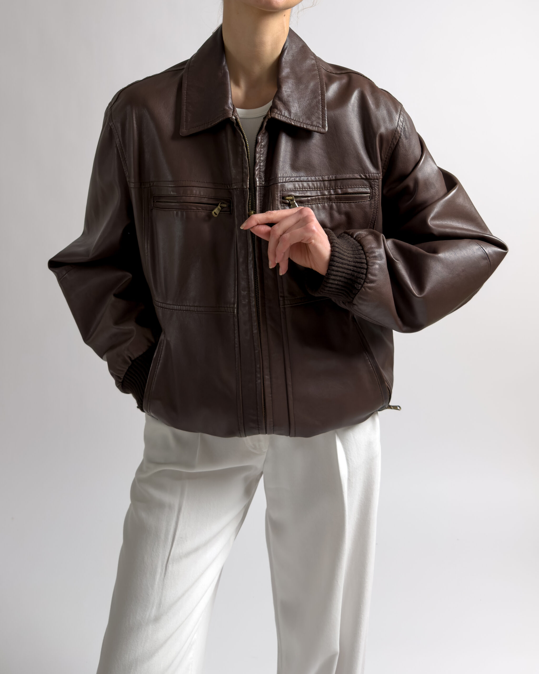 Italian Vintage Leather Bomber Jacket | Brown