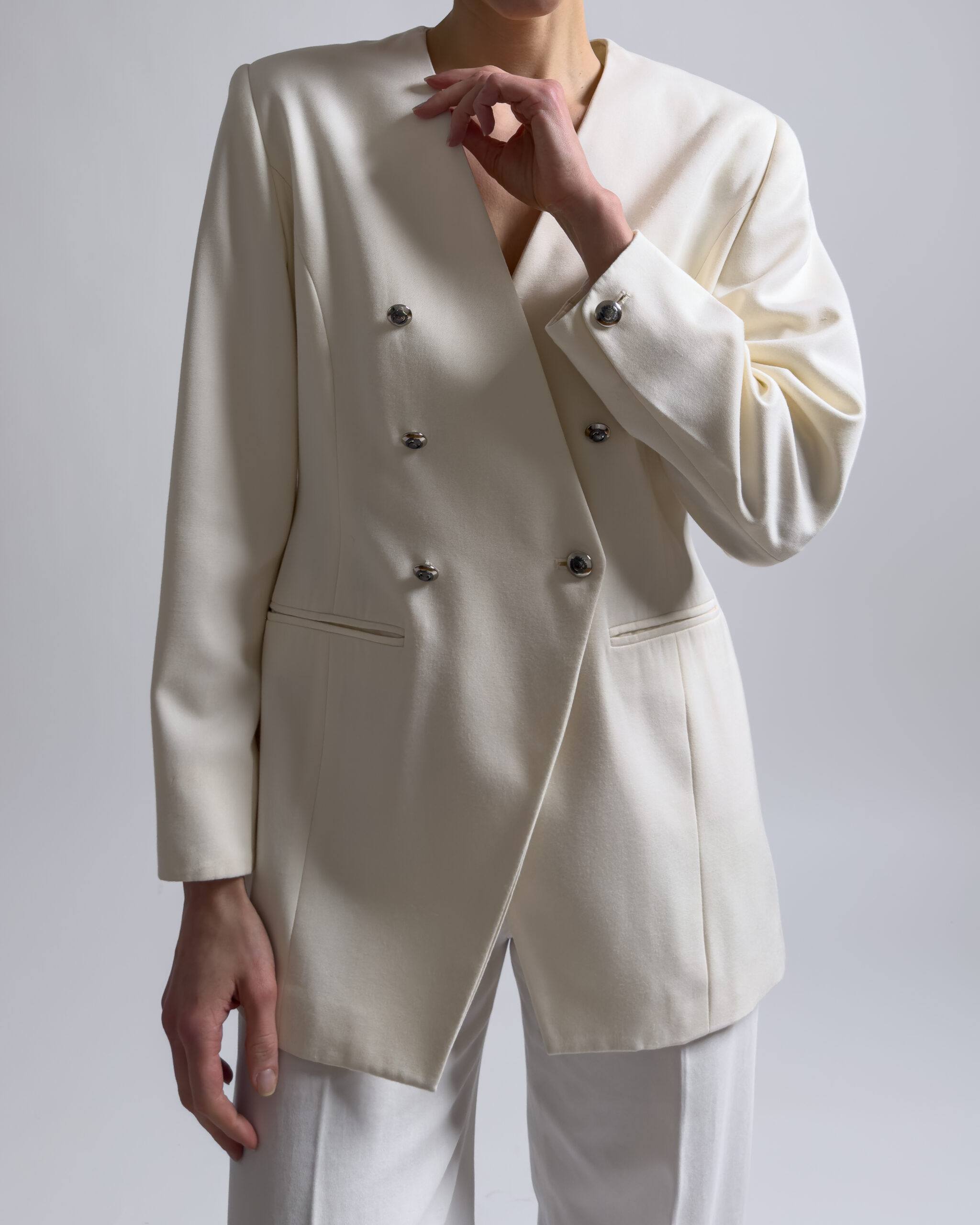 Vintage Double Breasted Viscose Blazer | Cream White