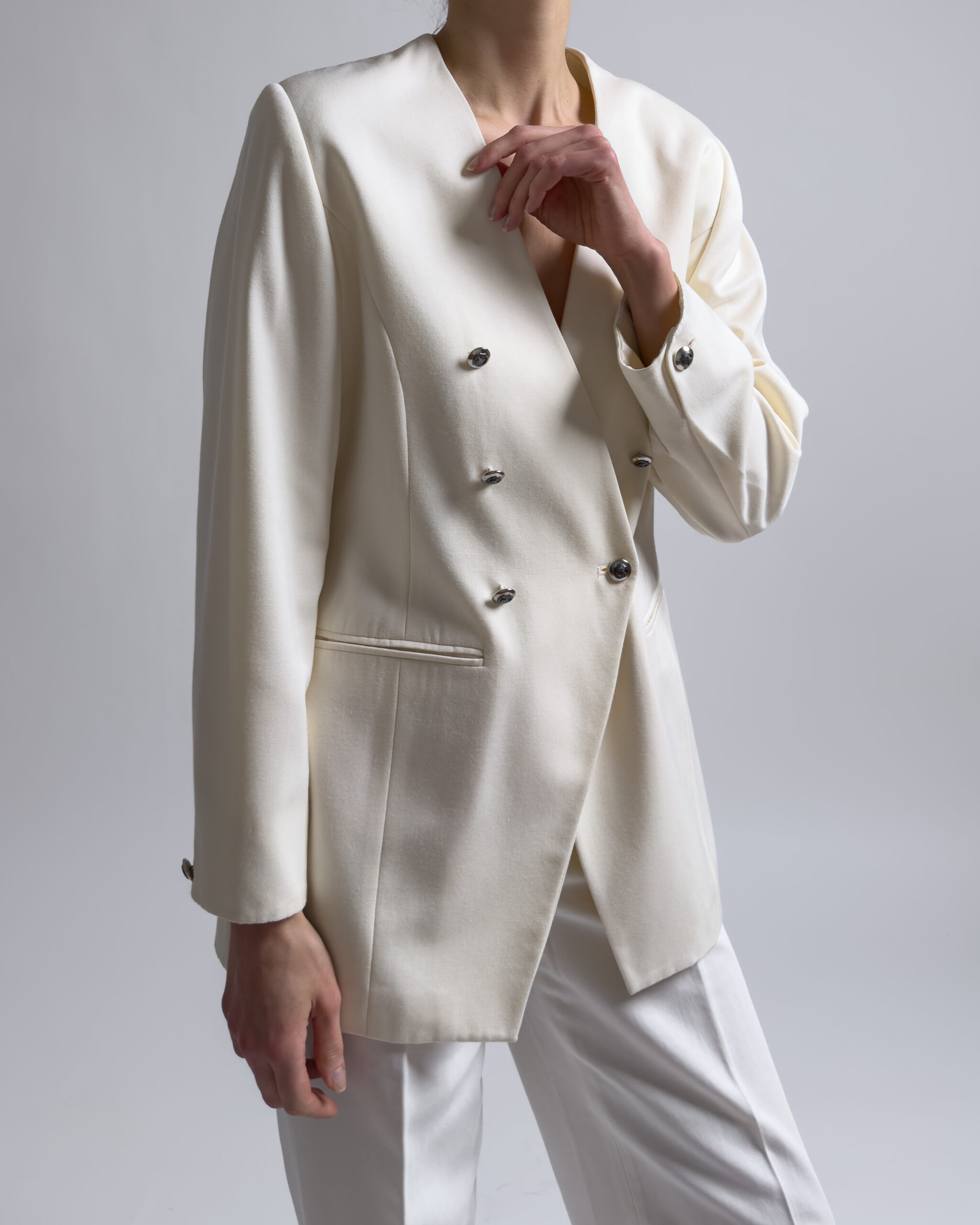 Vintage Double Breasted Viscose Blazer | Cream White