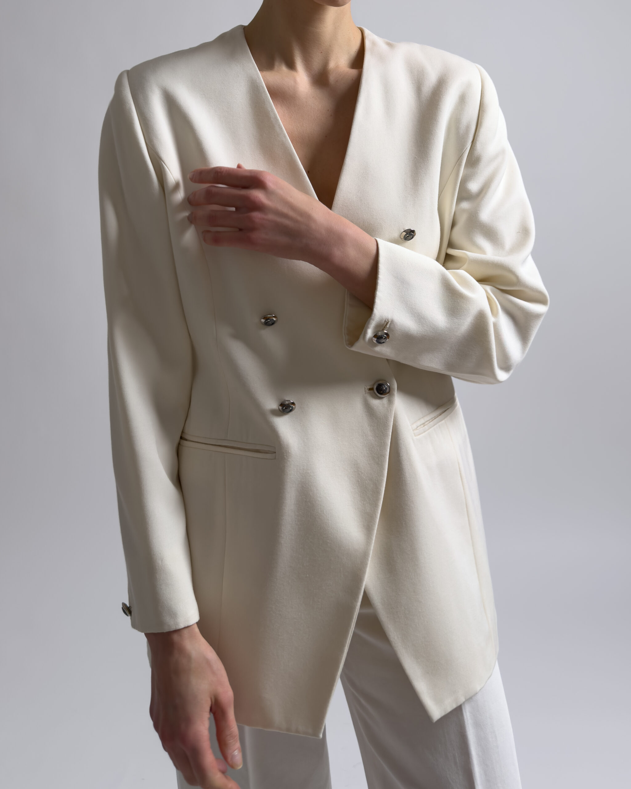 Vintage Double Breasted Viscose Blazer | Cream White