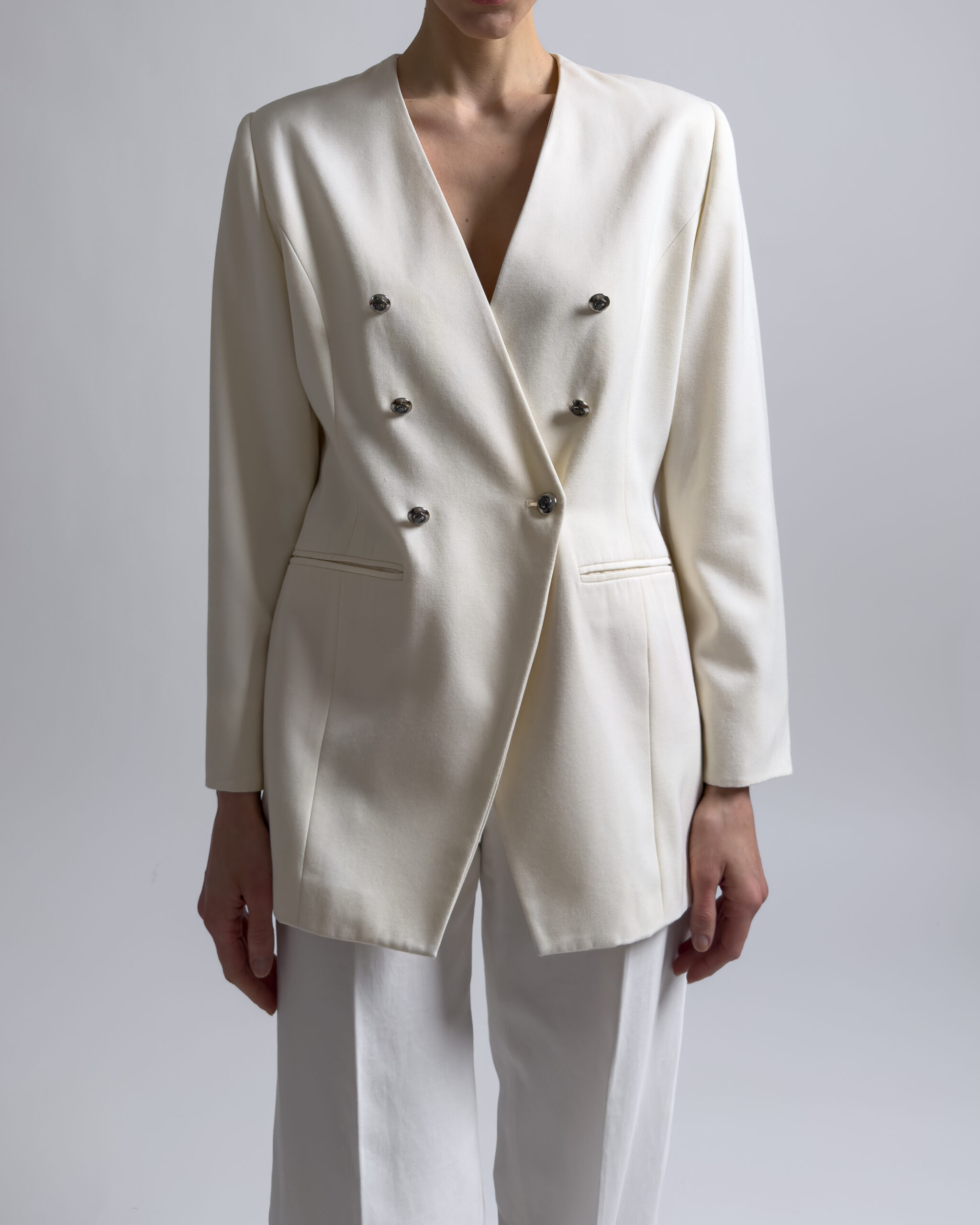 Vintage Double Breasted Viscose Blazer | Cream White
