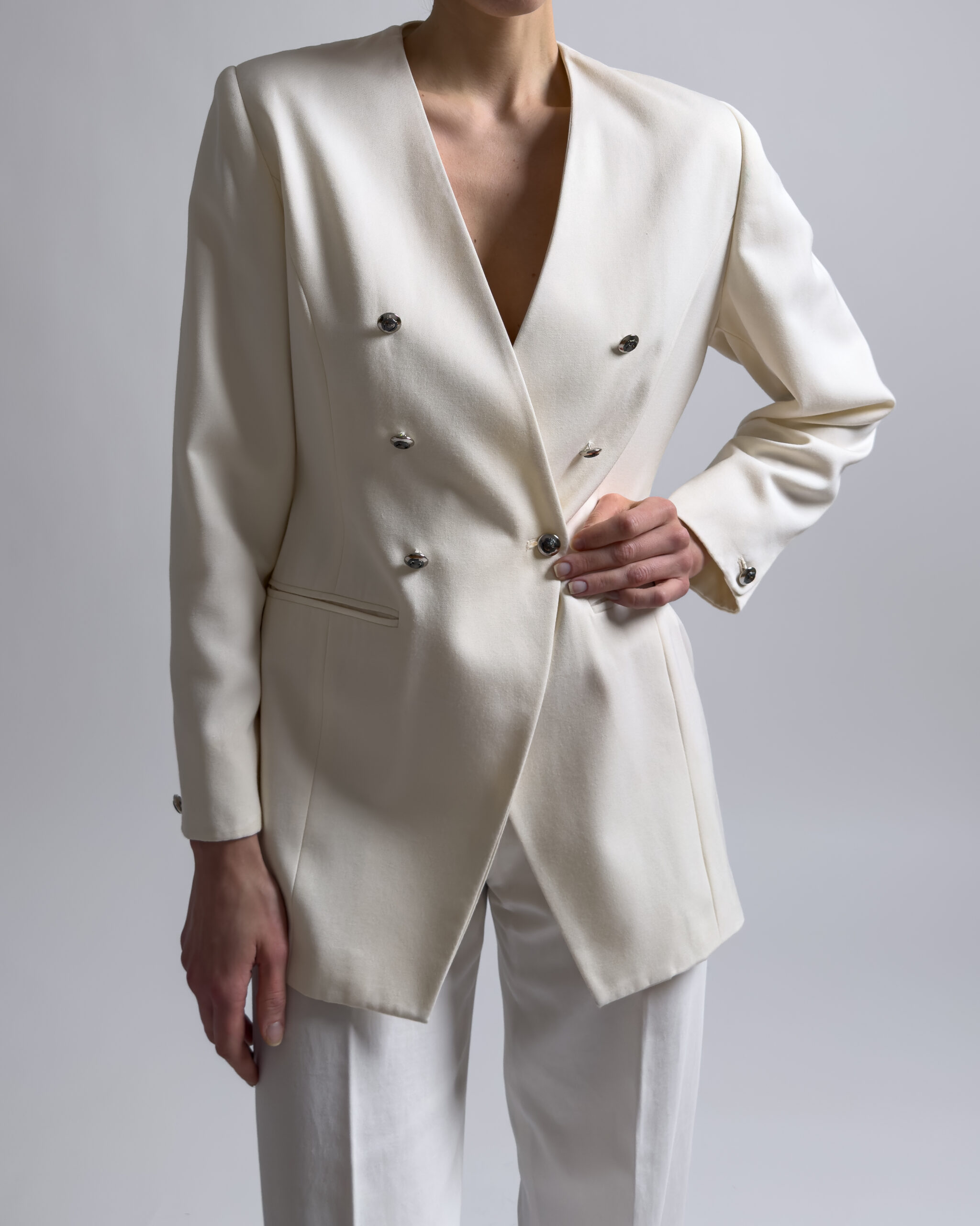 Vintage Double Breasted Viscose Blazer | Cream White